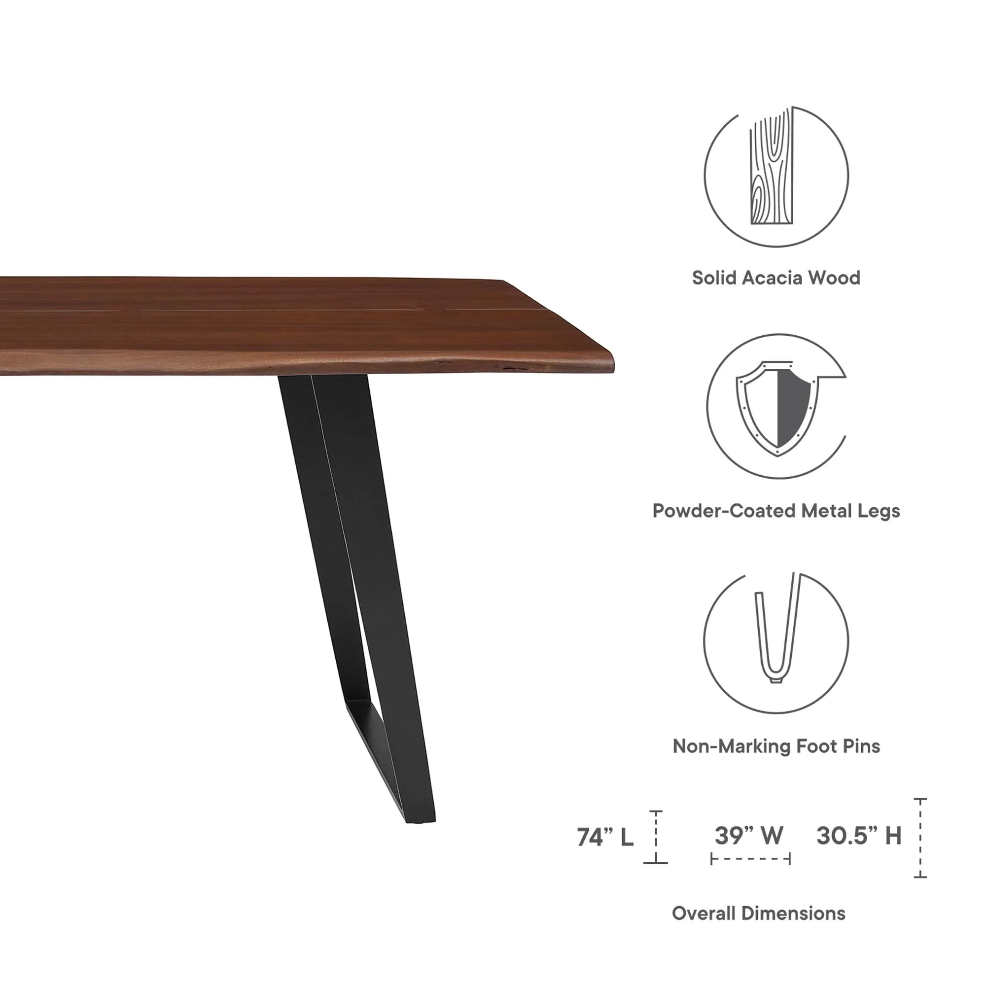 Viggo 74" Live Edge Acacia Wood Dining Table - Image 11