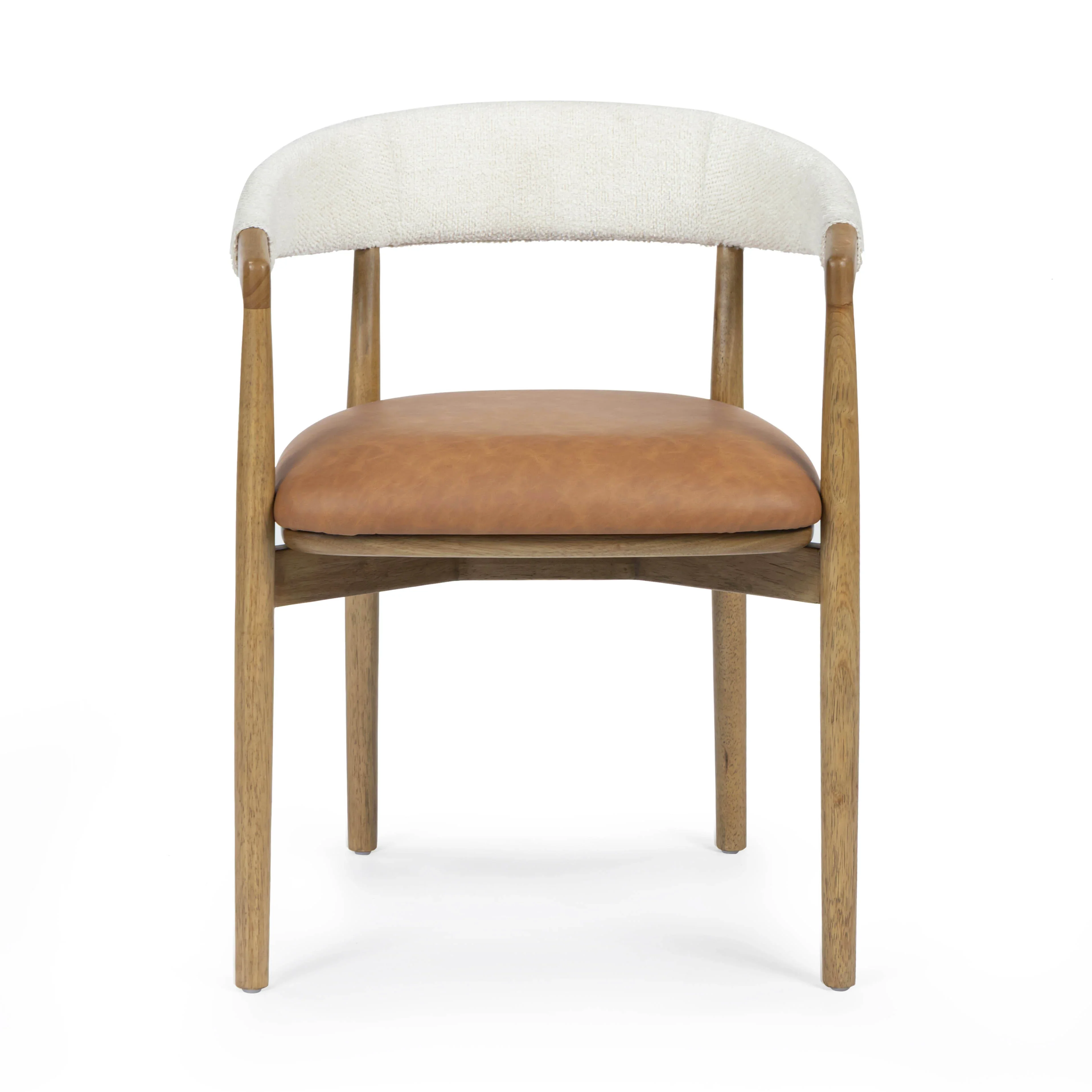 Vina Cognac Performance Vegan Leather and Cream Textured Weave Dining Chair - Image 3