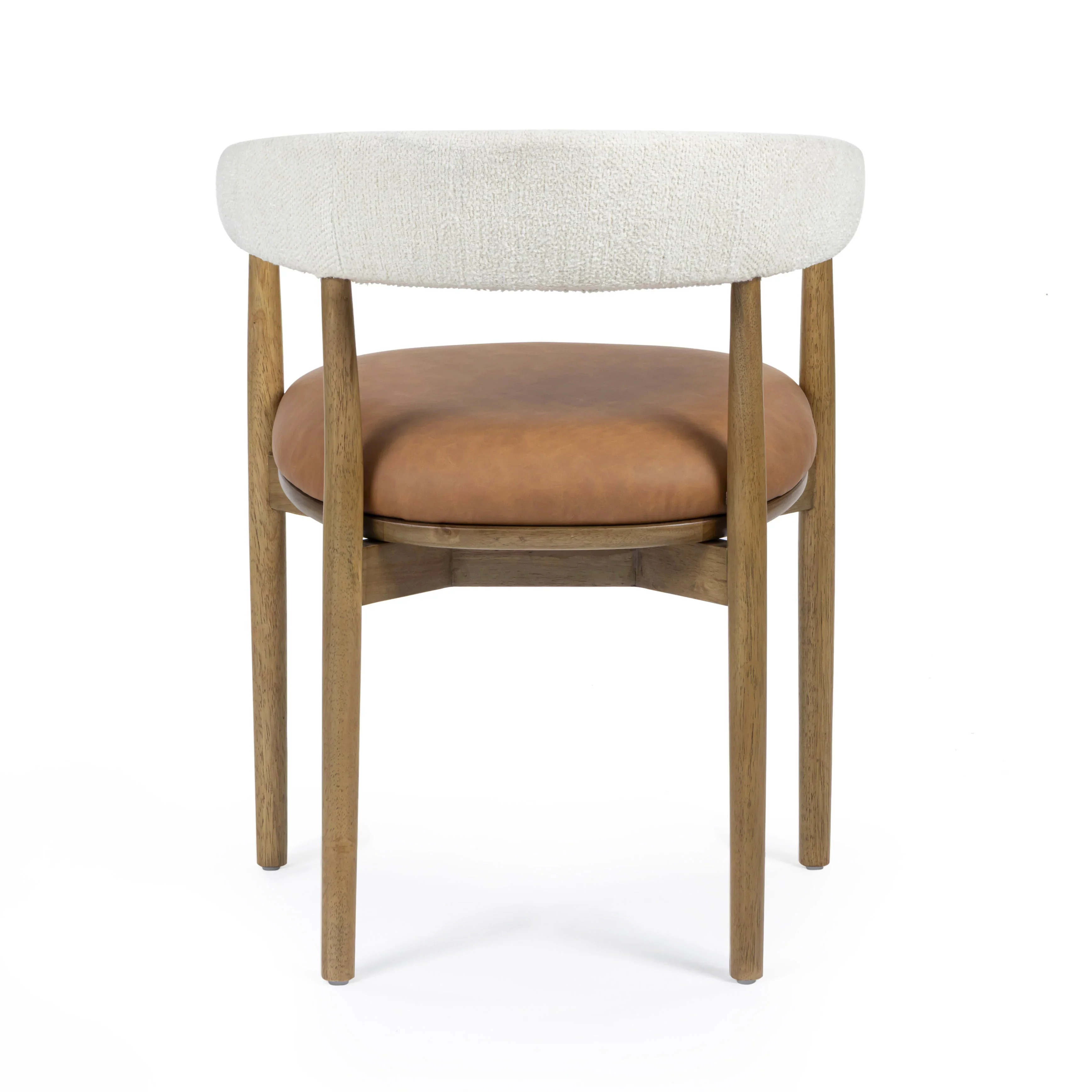 Vina Cognac Performance Vegan Leather and Cream Textured Weave Dining Chair - Image 5