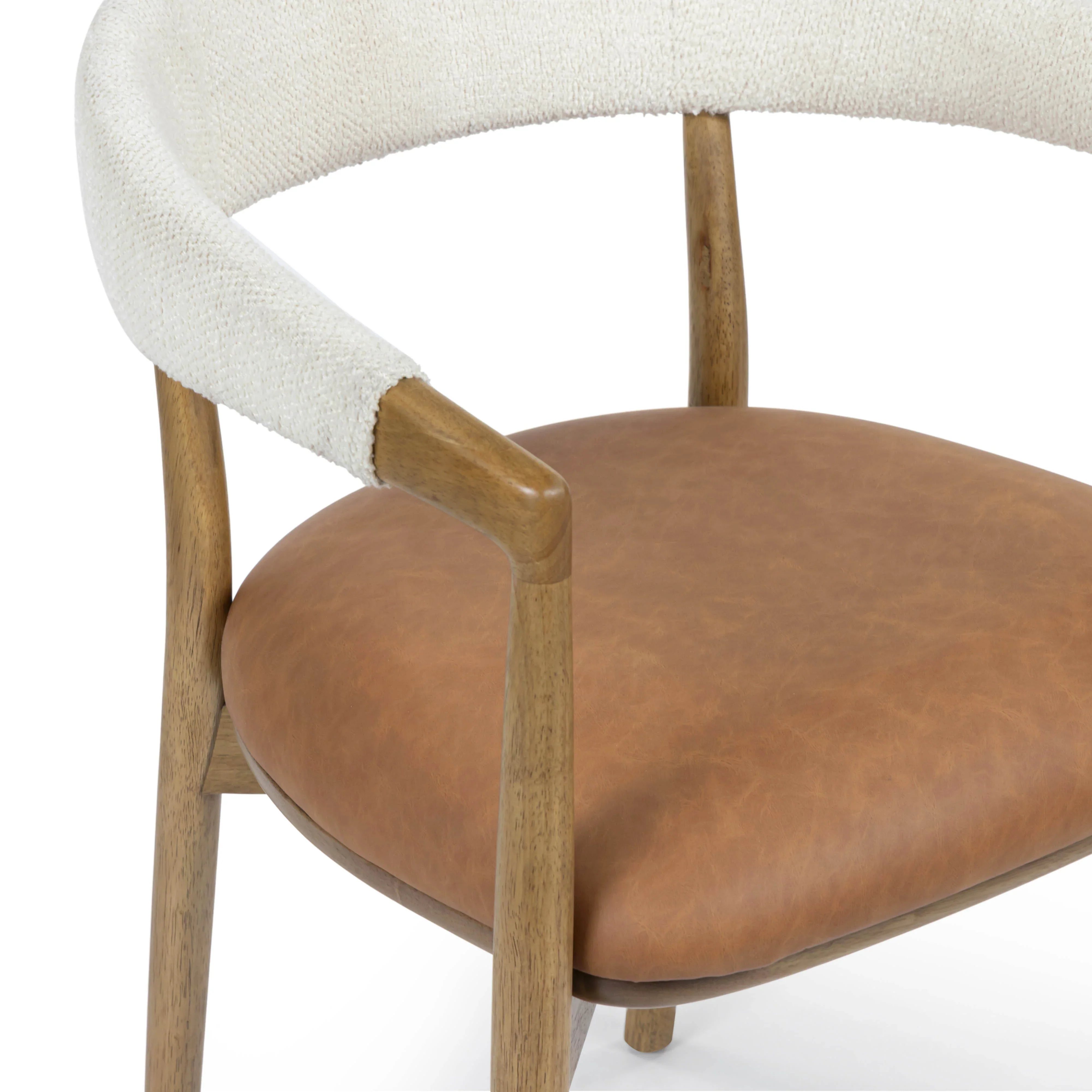 Vina Cognac Performance Vegan Leather and Cream Textured Weave Dining Chair - Image 6
