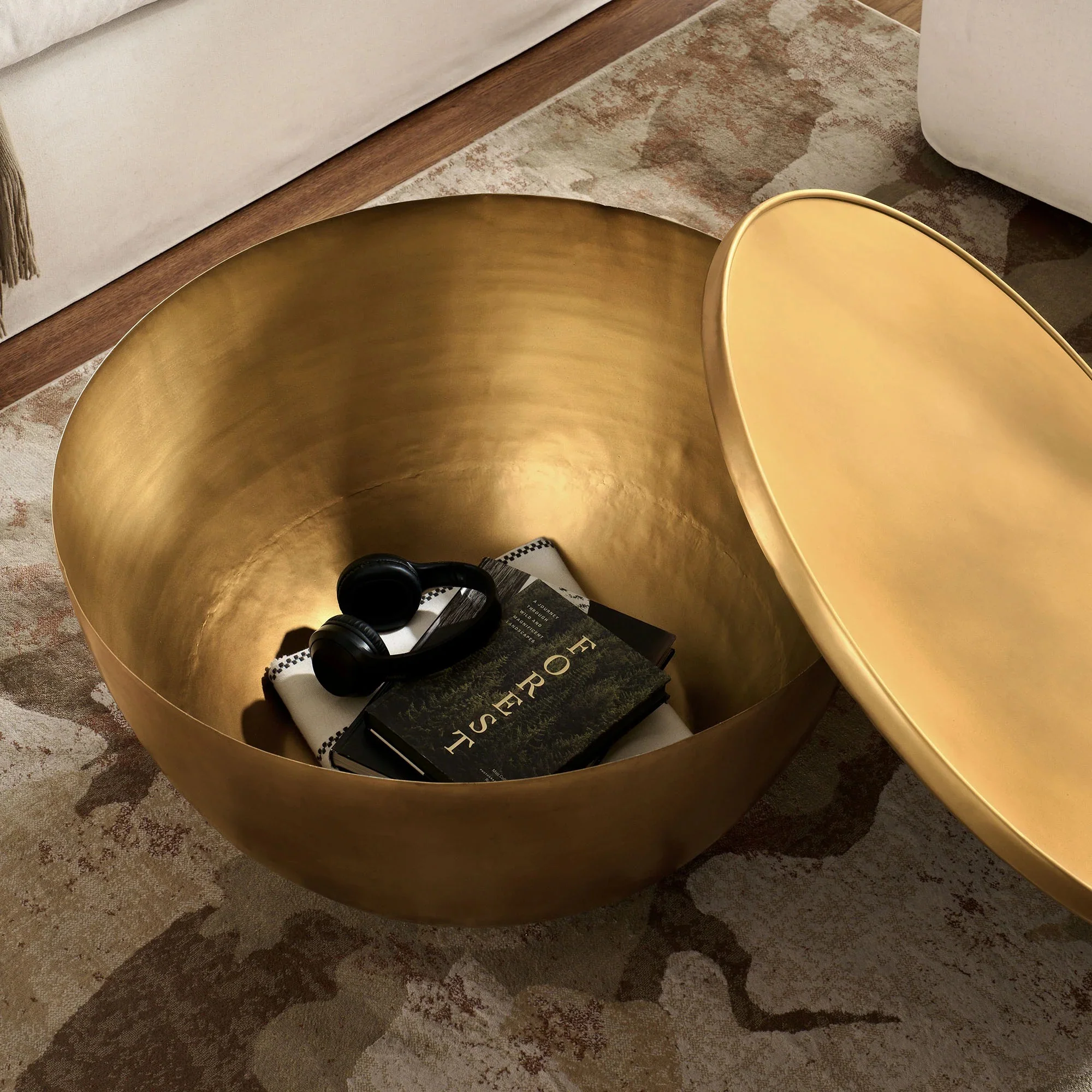 Viora 32 Inch Metal Storage Coffee Table in Burnished Brass - Image 3