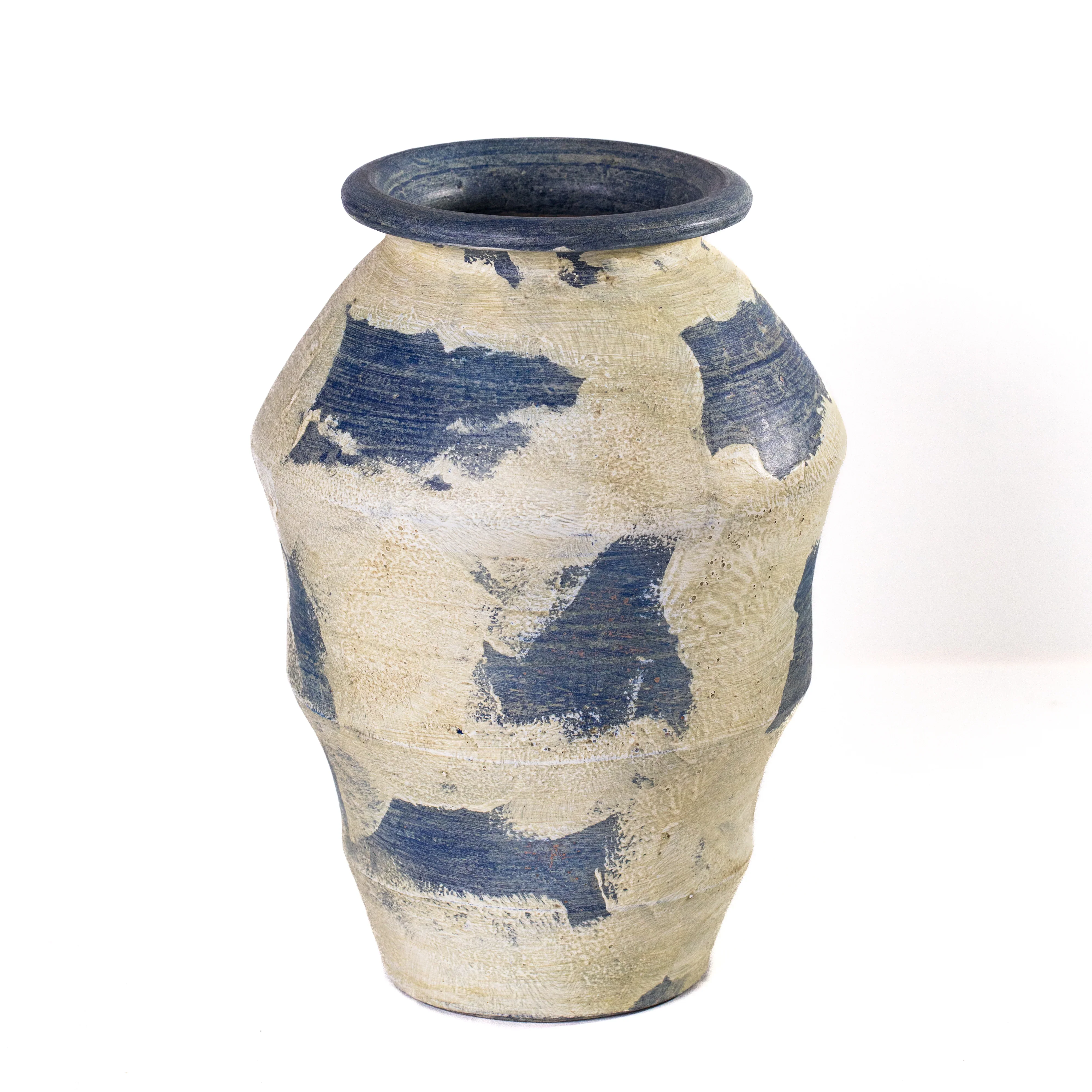 Visha Cream and Blue Terracotta Decorative Vase - Image 3