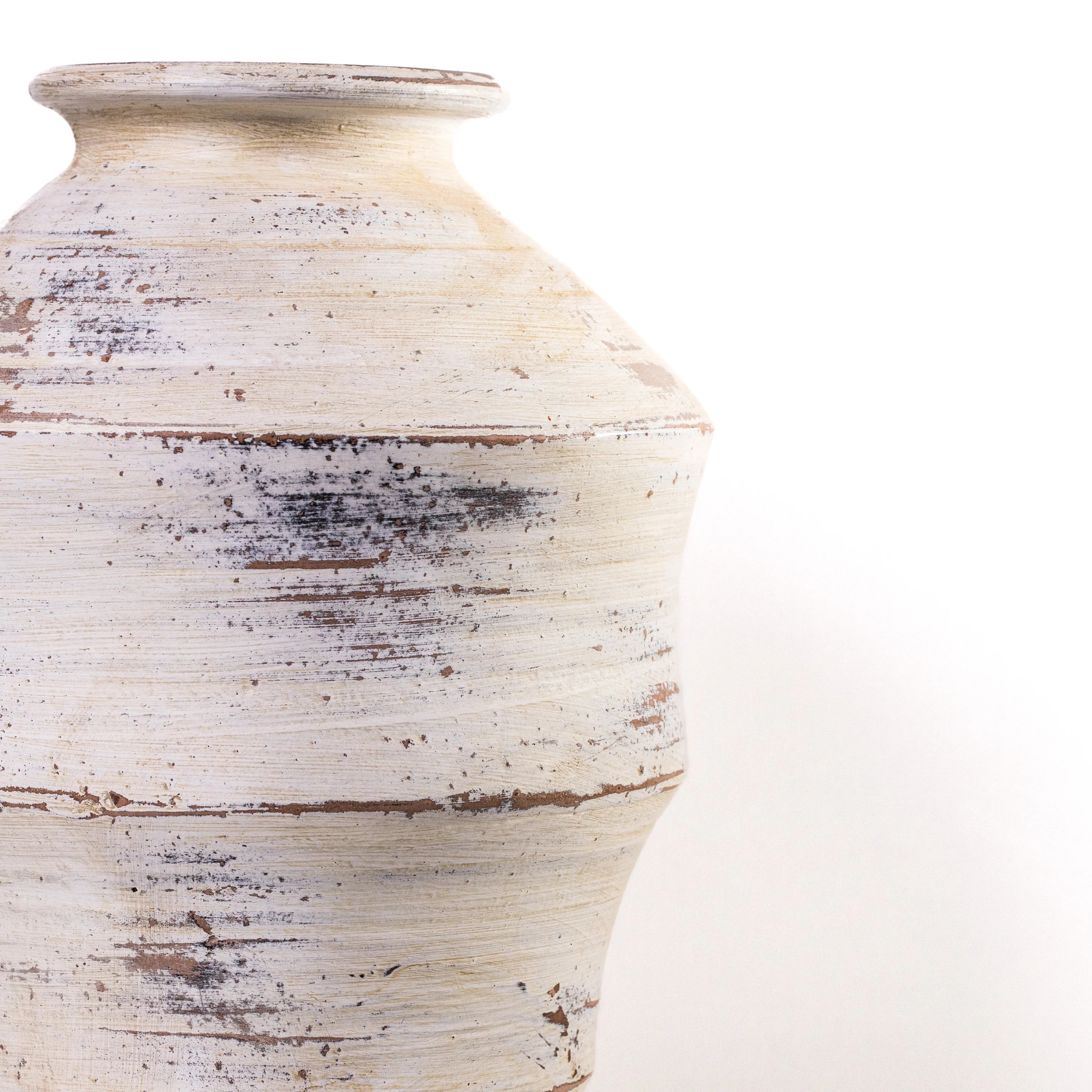Visha Scalloped Distressed Cream Terracotta Decorative Vase - Image 5