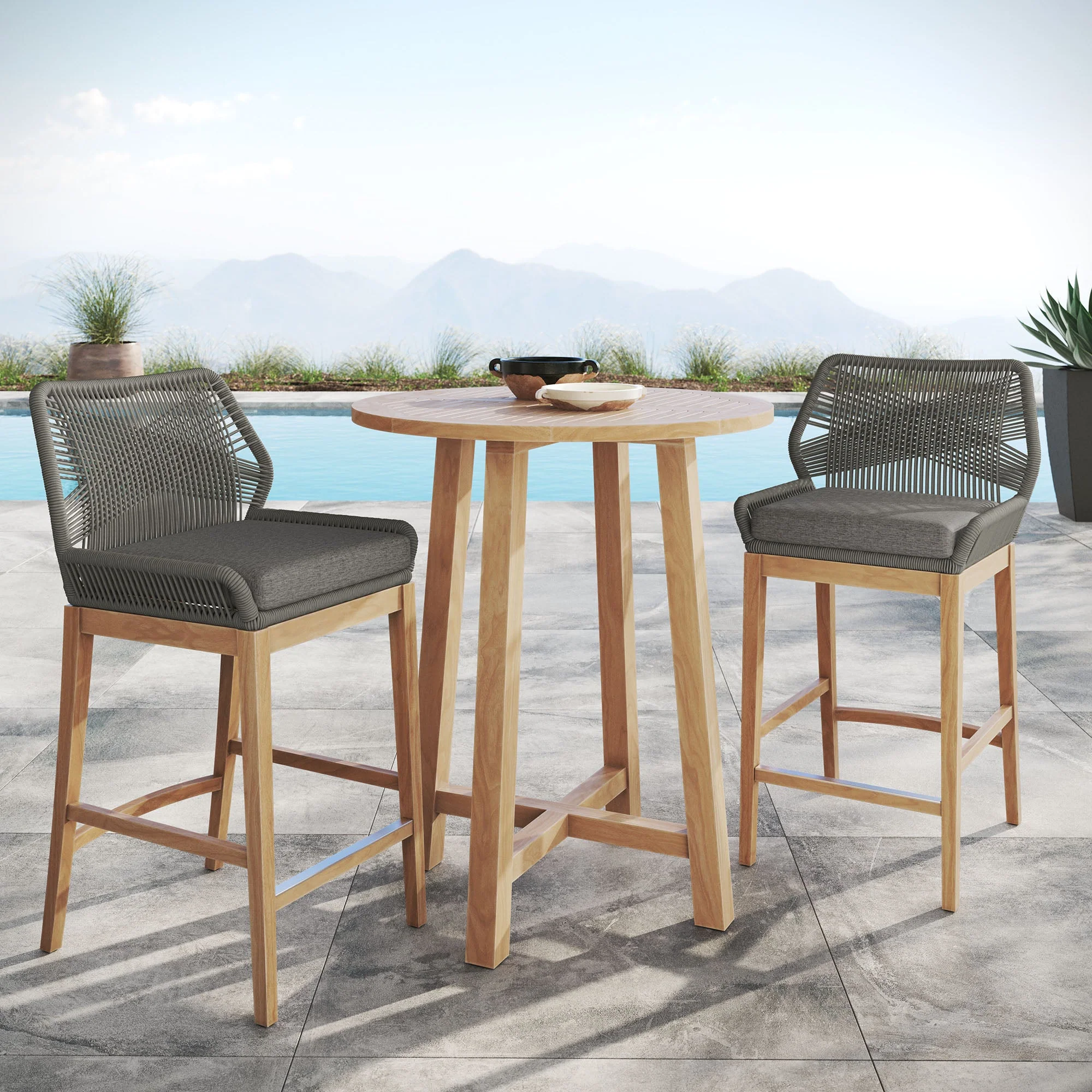 Wellspring 3-Piece Outdoor Patio Teak Wood Bar Set - Image 12