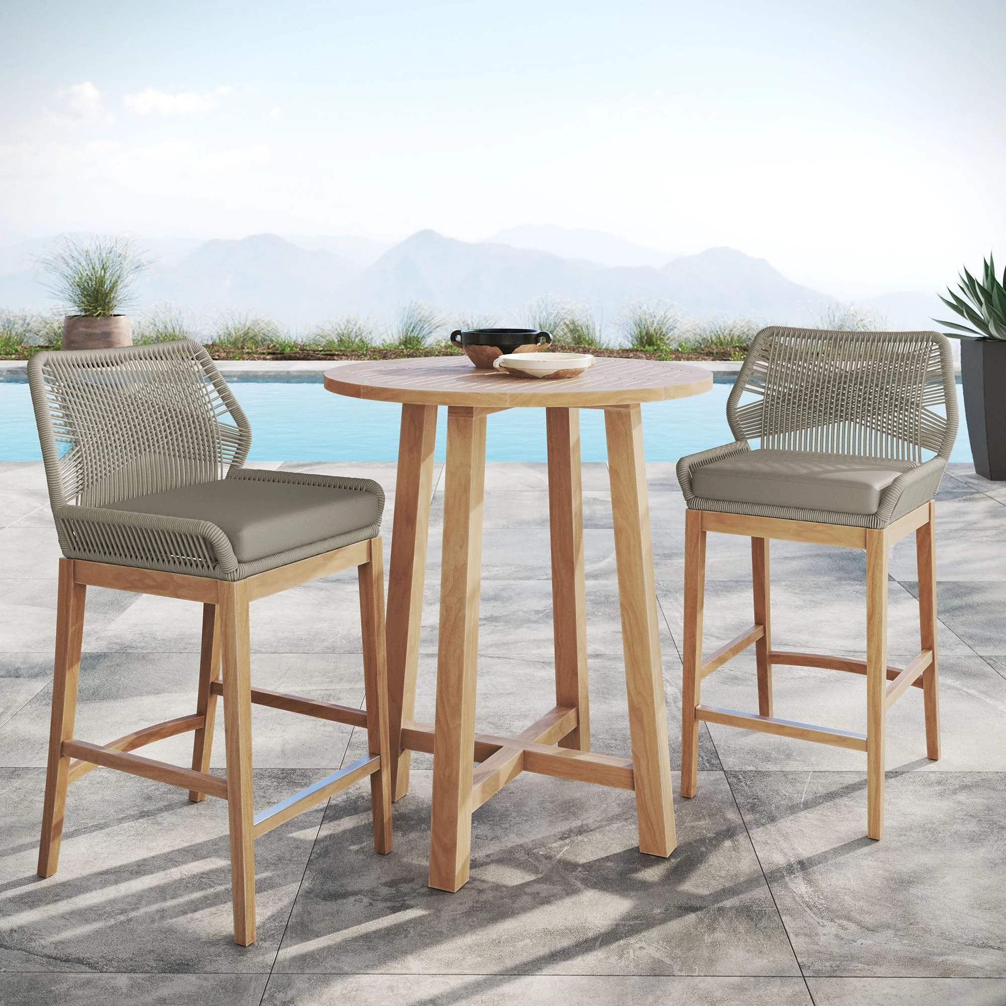 Wellspring 3-Piece Outdoor Patio Teak Wood Bar Set - Image 22
