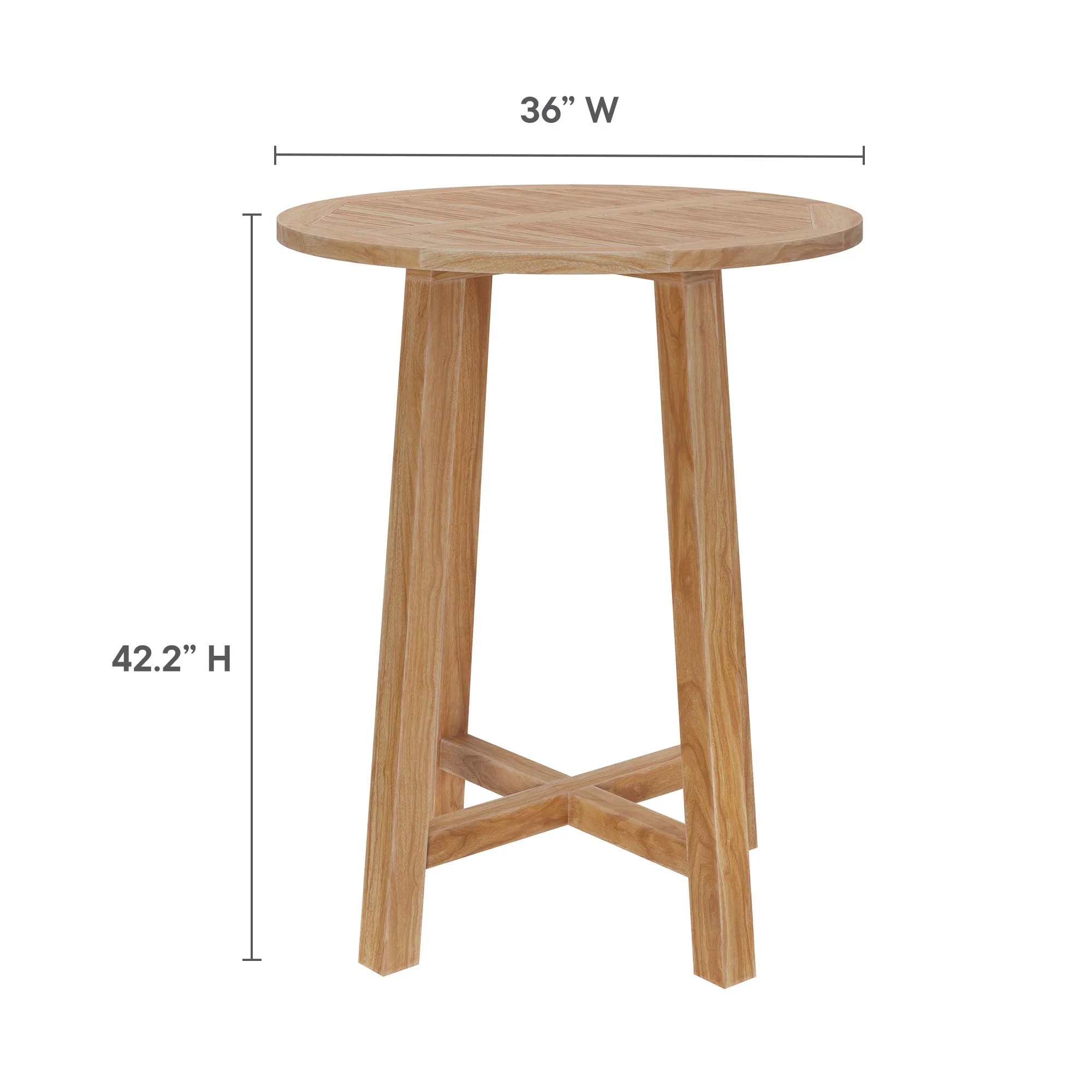 Wellspring 36" Outdoor Patio Teak Wood Bar Table in Natural - Image 4