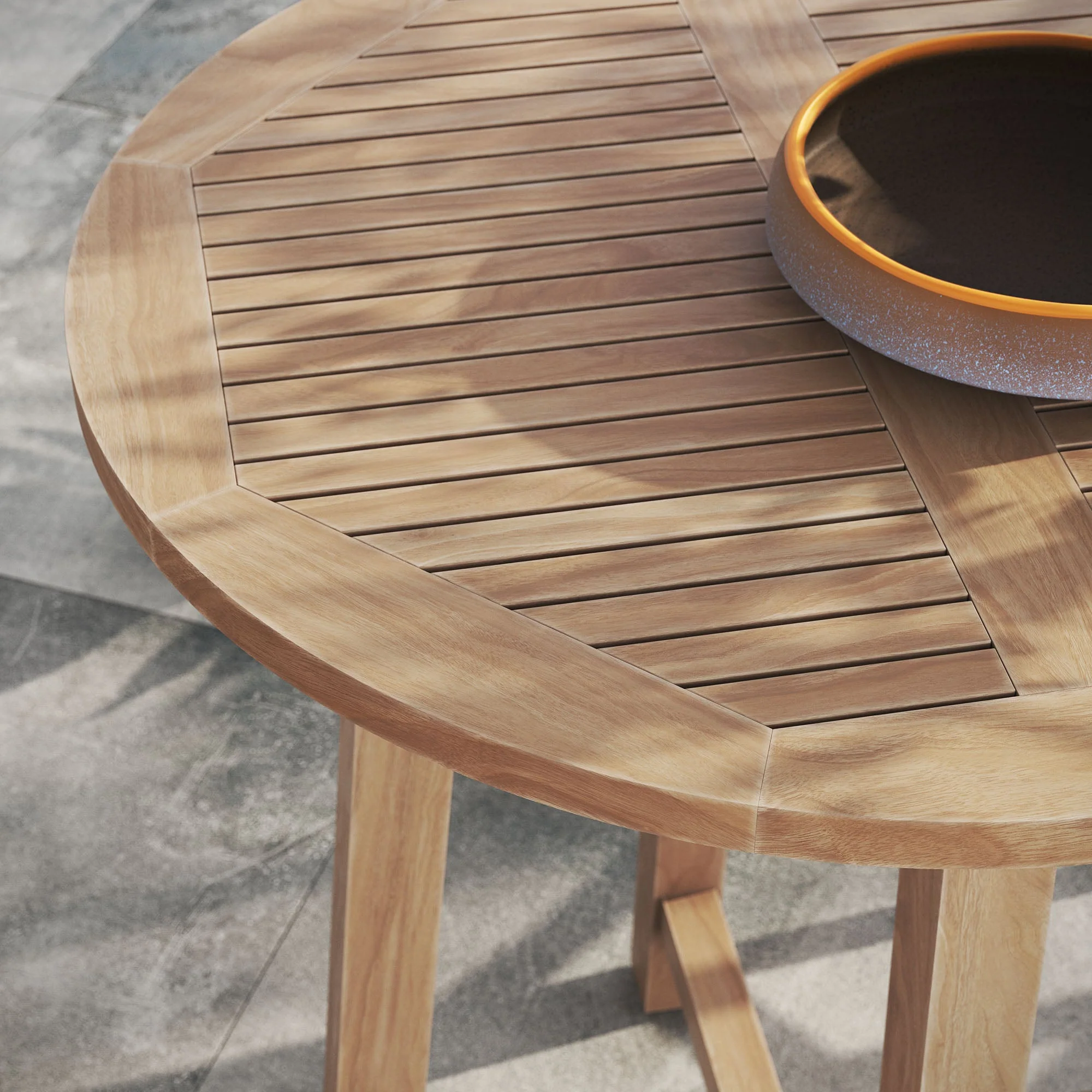 Wellspring 36" Outdoor Patio Teak Wood Bar Table in Natural - Image 5