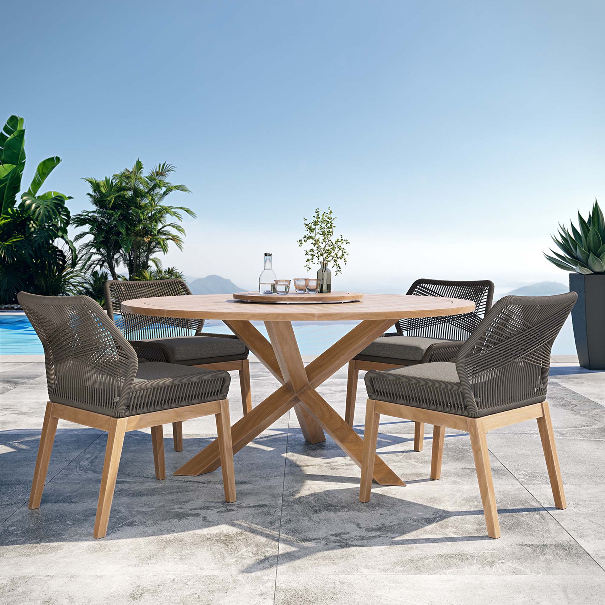 Wellspring 5-Piece Outdoor Patio Teak Wood Dining Set - Image 14