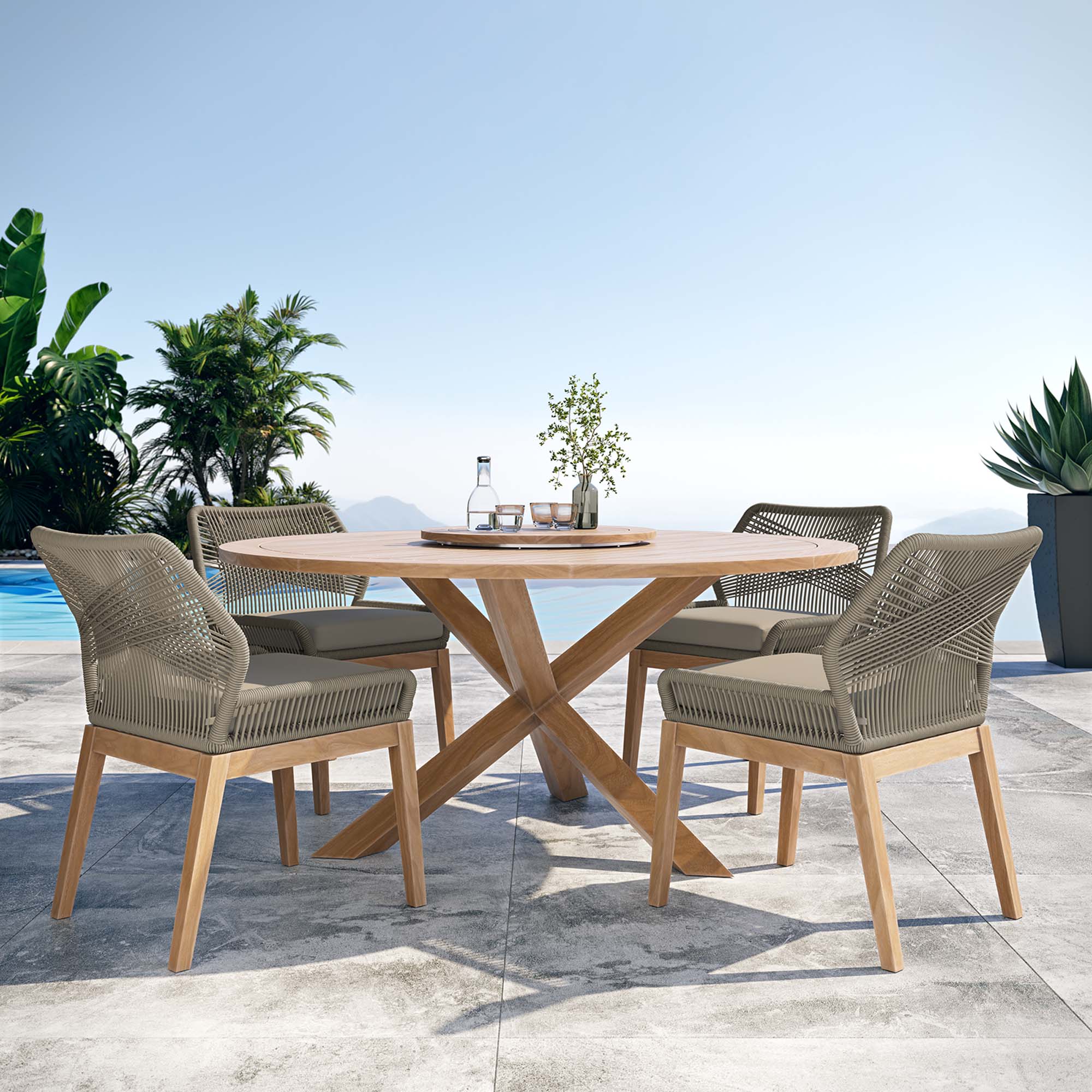 Wellspring 5-Piece Outdoor Patio Teak Wood Dining Set - Image 26