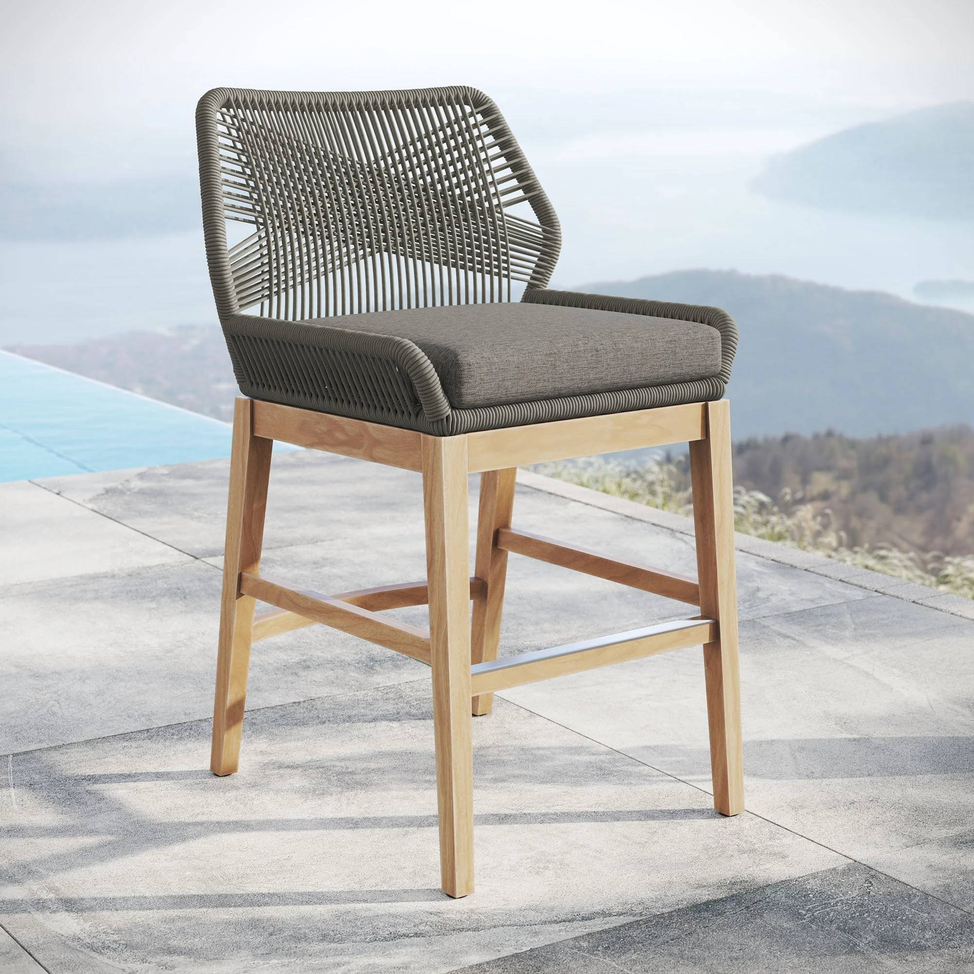 Wellspring Outdoor Patio Teak and Rope Counter Stool - Image 11