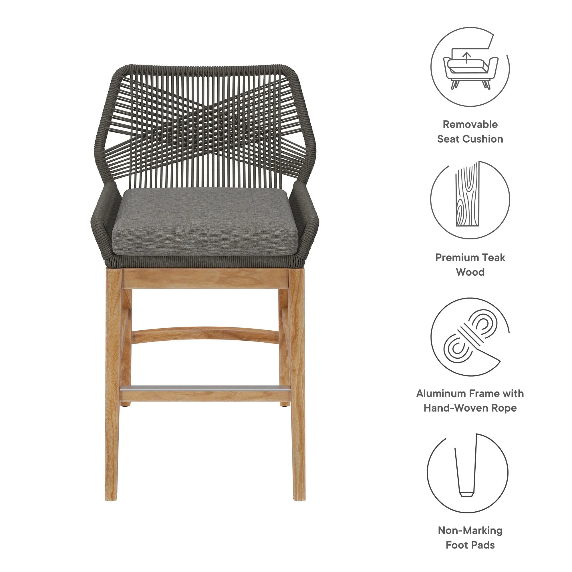 Wellspring Outdoor Patio Teak and Rope Counter Stool - Image 17