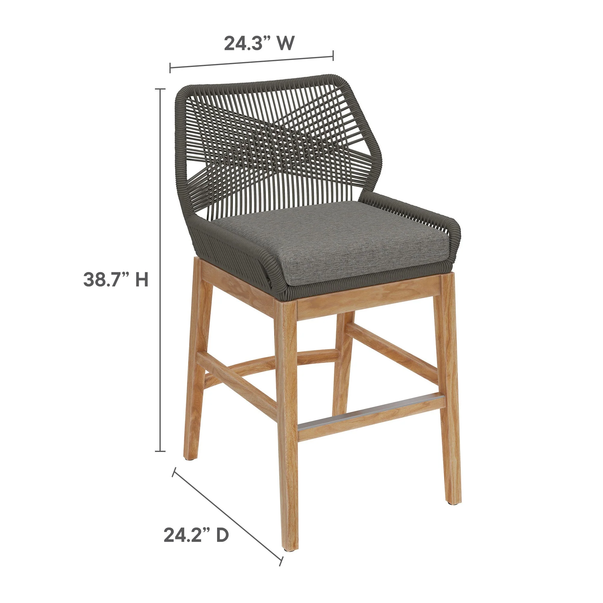 Wellspring Outdoor Patio Teak and Rope Counter Stool - Image 18