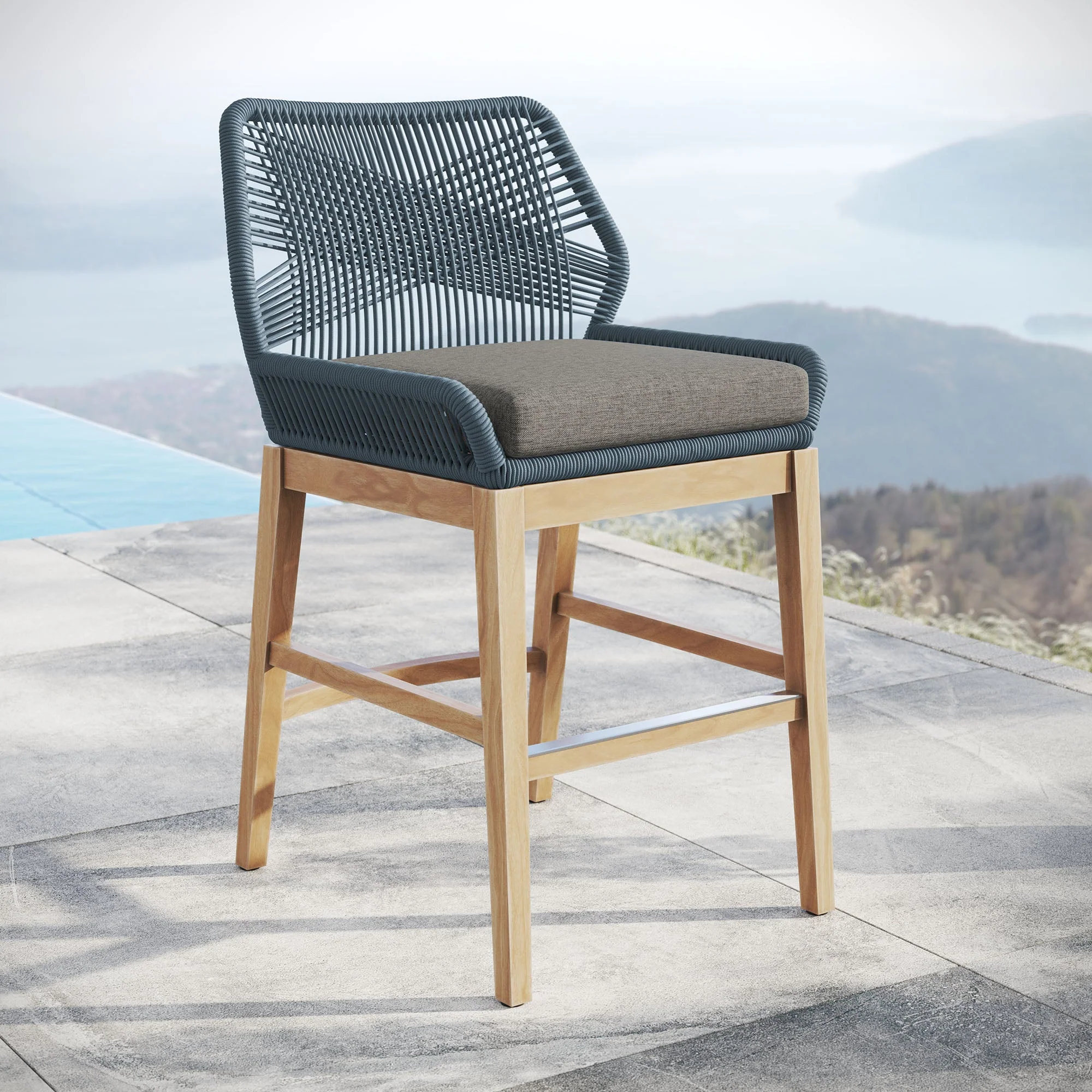 Wellspring Outdoor Patio Teak and Rope Counter Stool - Image 2