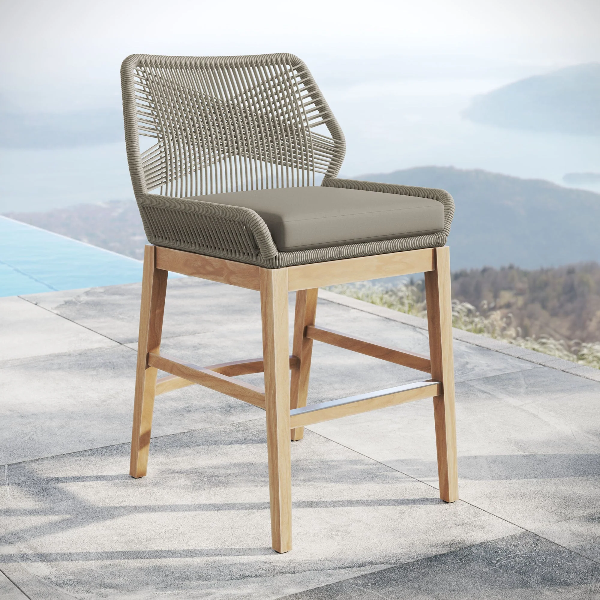 Wellspring Outdoor Patio Teak and Rope Counter Stool - Image 20