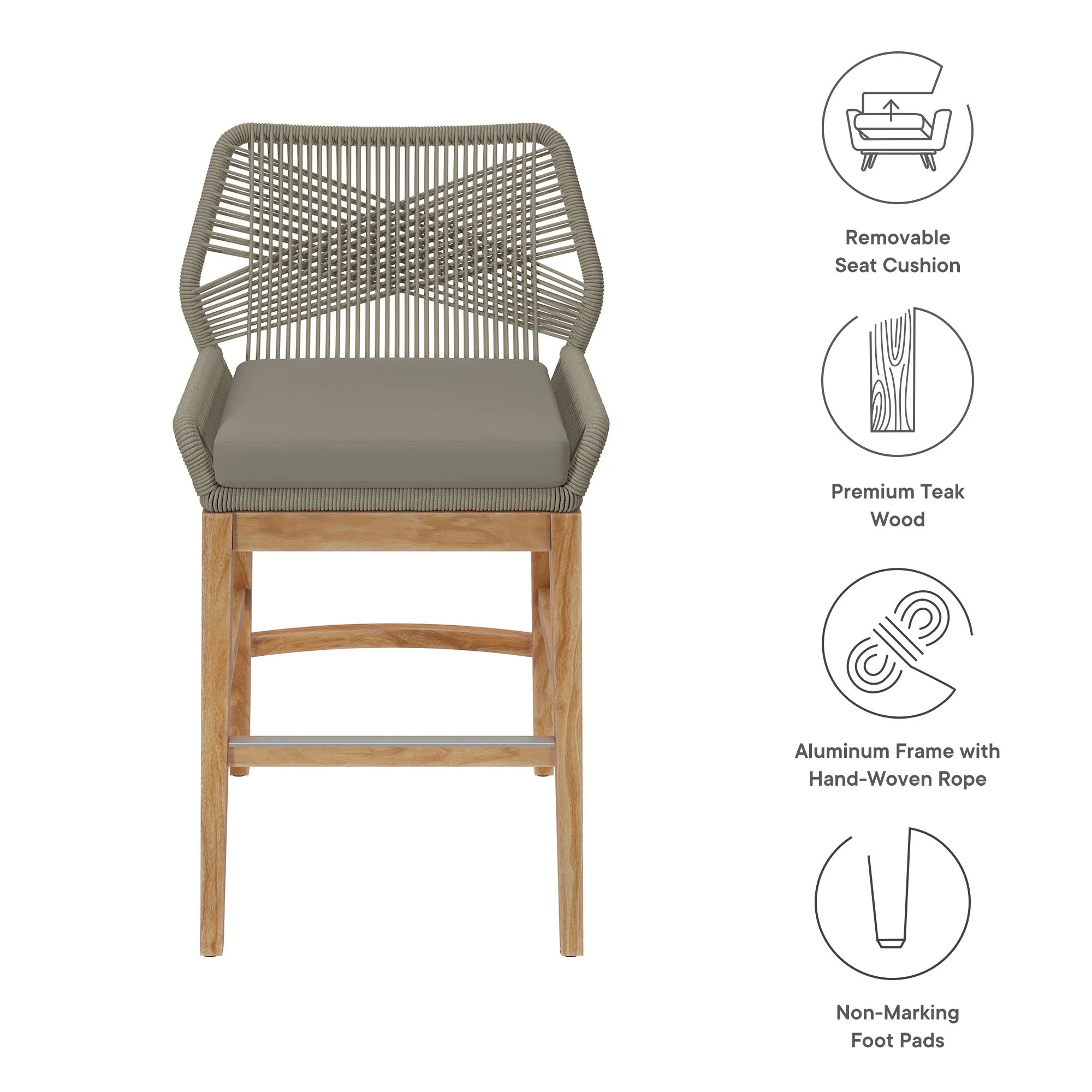 Wellspring Outdoor Patio Teak and Rope Counter Stool - Image 26