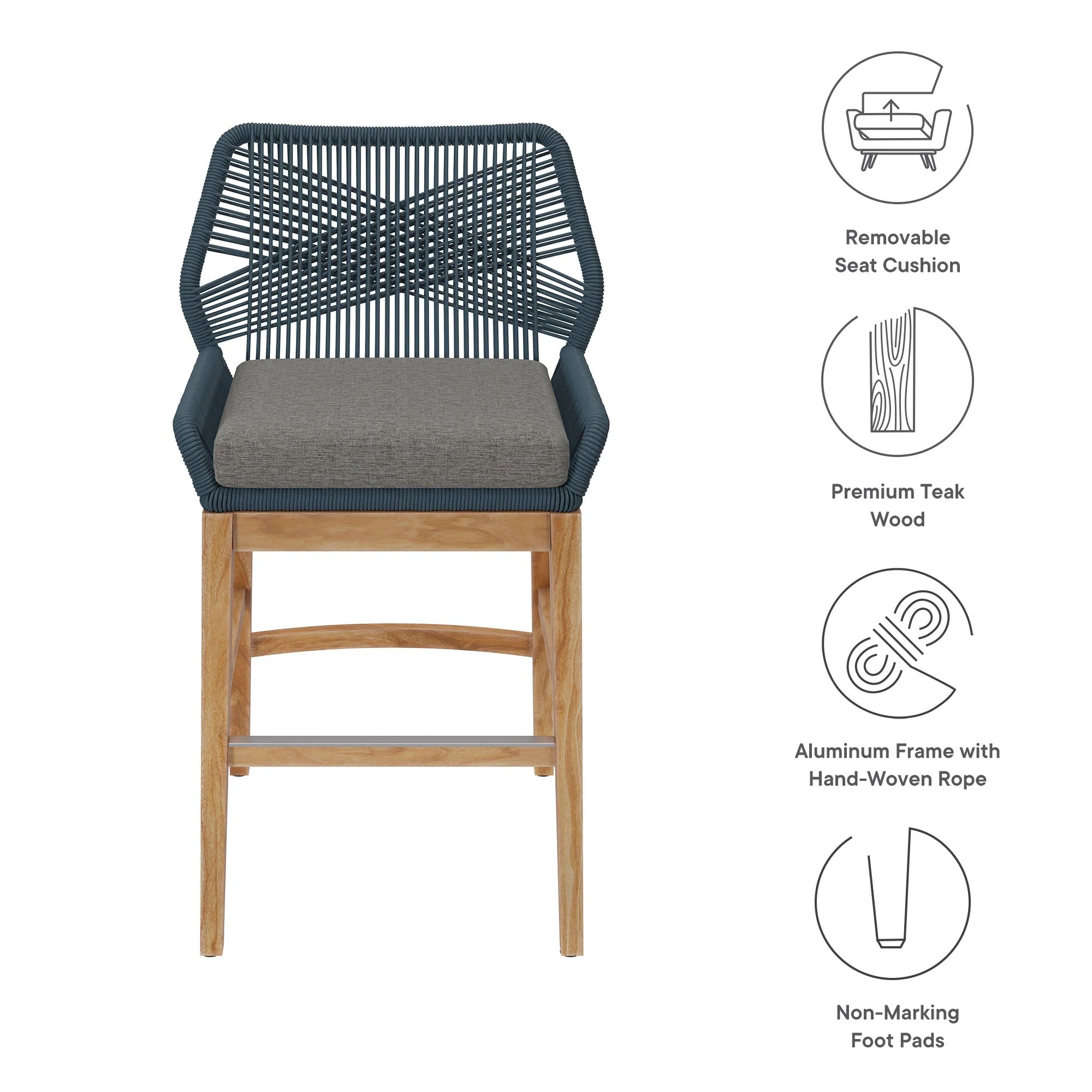 Wellspring Outdoor Patio Teak and Rope Counter Stool - Image 8