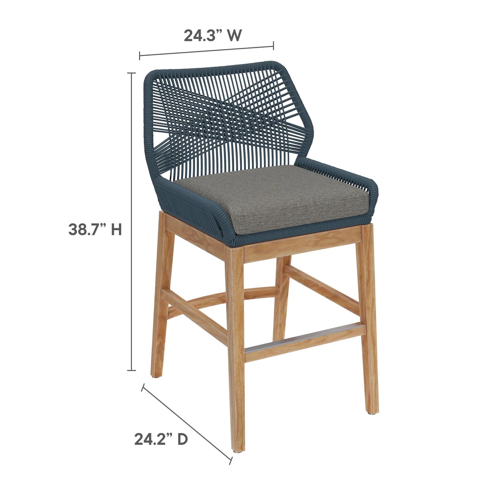 Wellspring Outdoor Patio Teak and Rope Counter Stool - Image 9