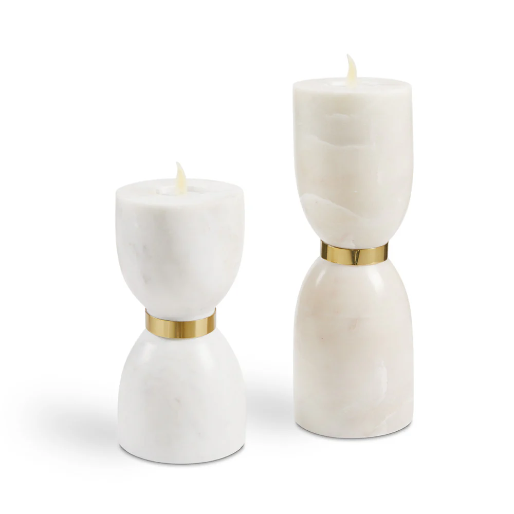 White Marble and Gold Tea Light Large (Set of 2) - Image 4