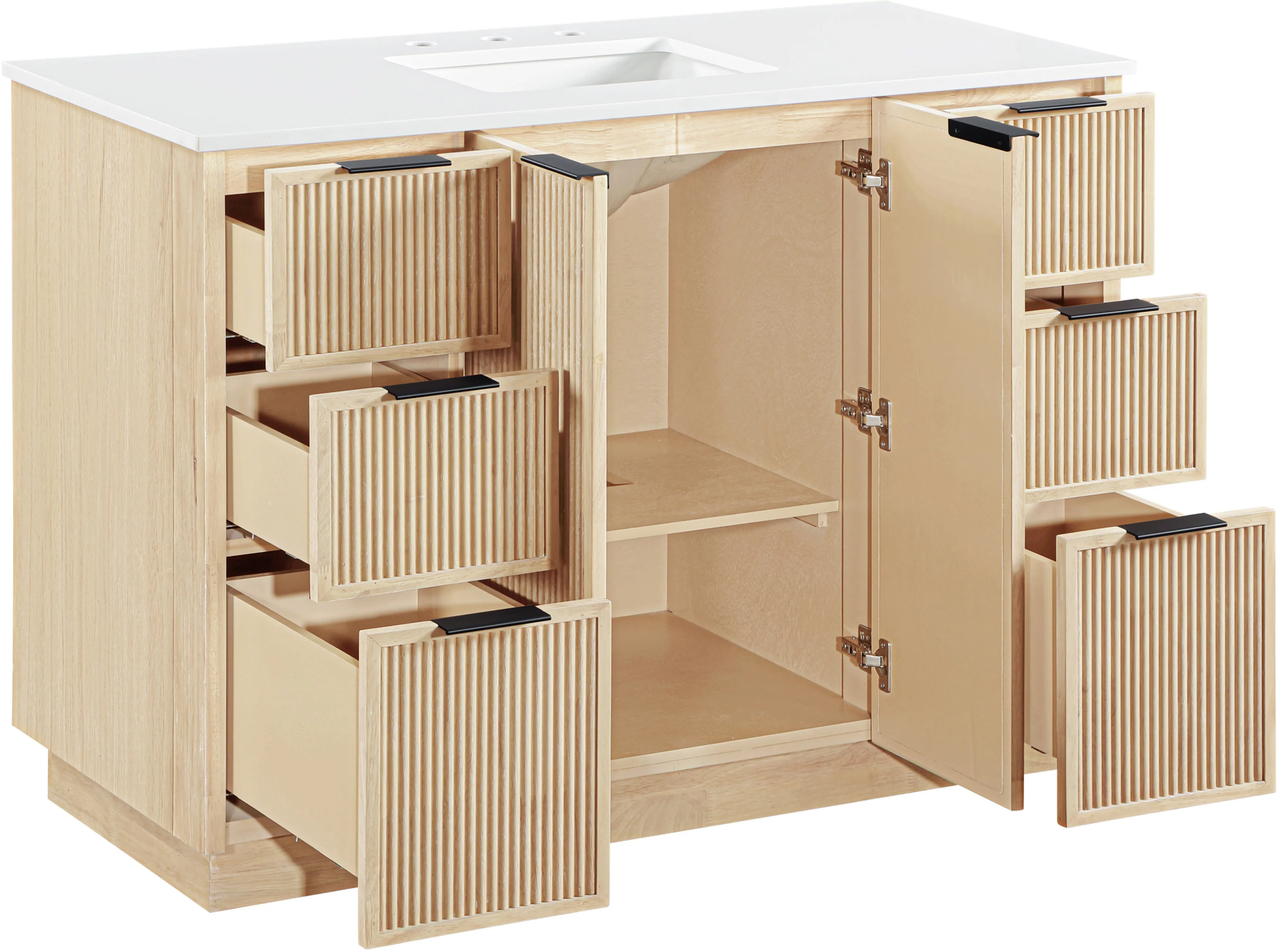Willard 48" White Engineered Stone And Solid Wood Bathroom Vanity - Image 21