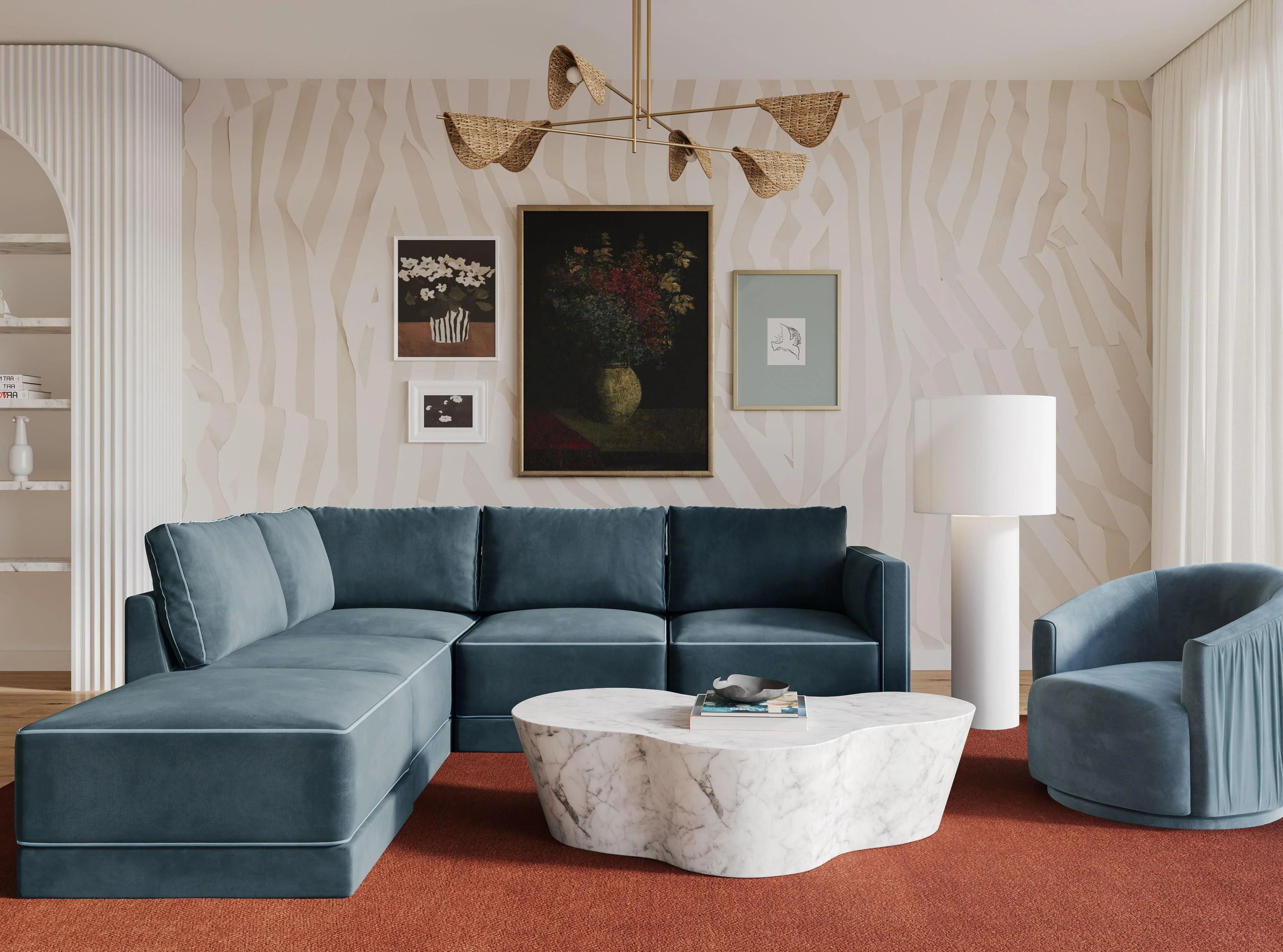 Willow 5-Piece Performance Velvet Modular Left Facing Sectional - Image 8