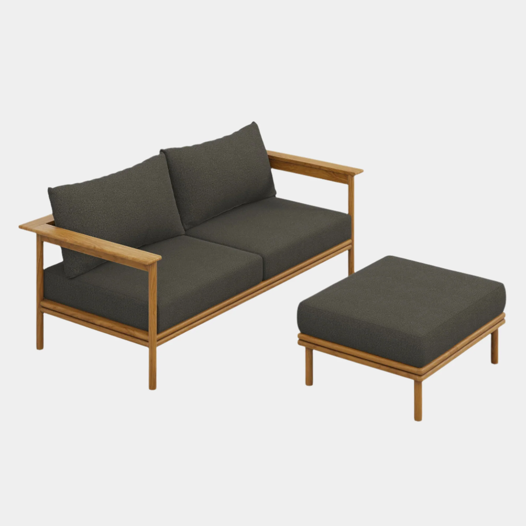 Wren 2-Piece Outdoor Patio Teak Wood Sofa and Ottoman Set - Image 15