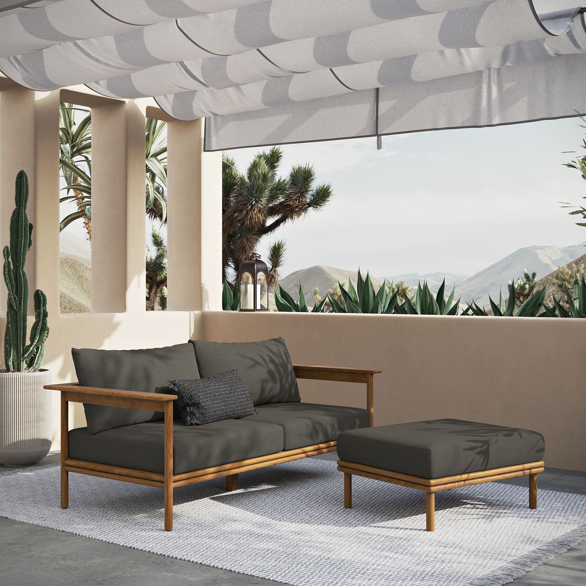 Wren 2-Piece Outdoor Patio Teak Wood Sofa and Ottoman Set - Image 16