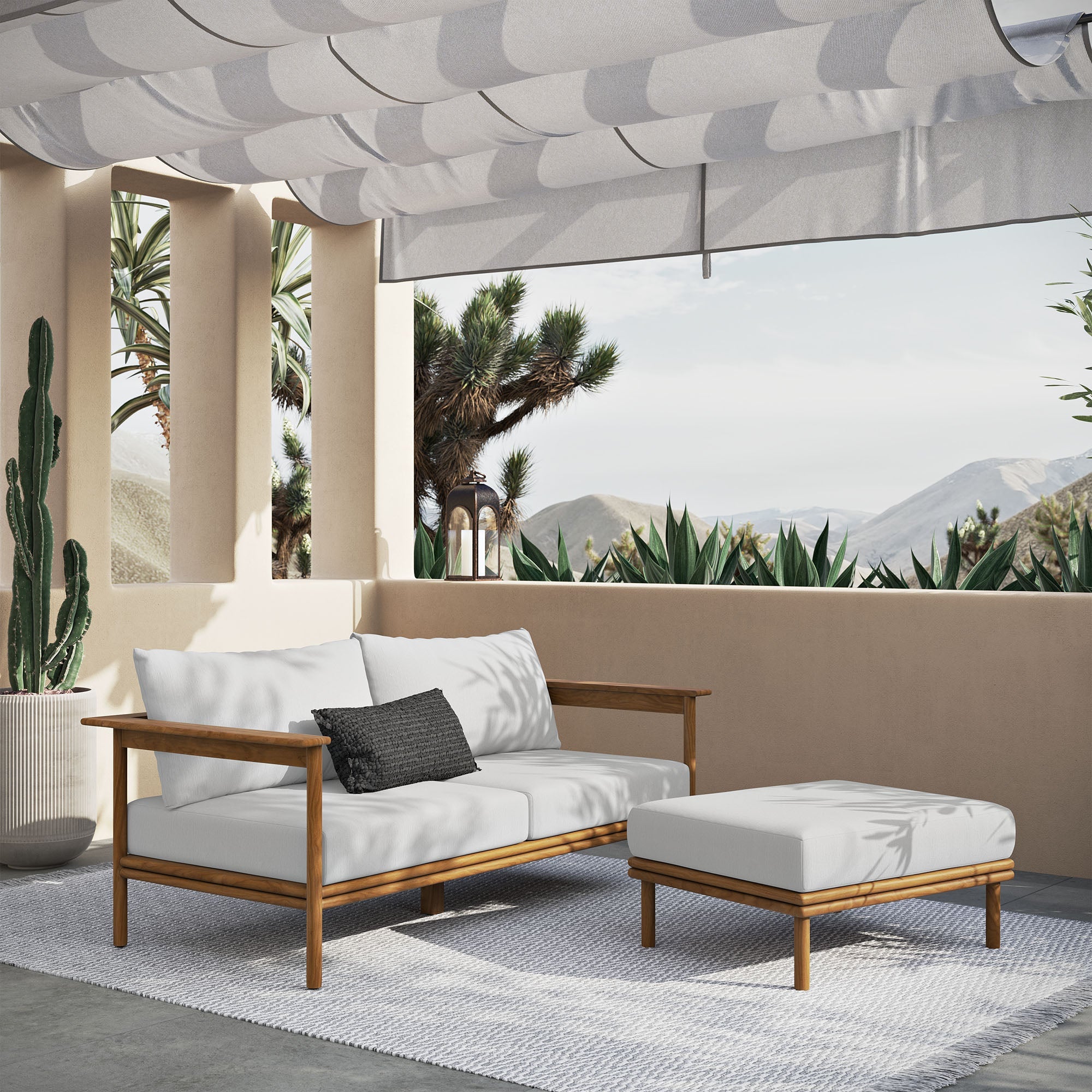 Wren 2-Piece Outdoor Patio Teak Wood Sofa and Ottoman Set - Image 2