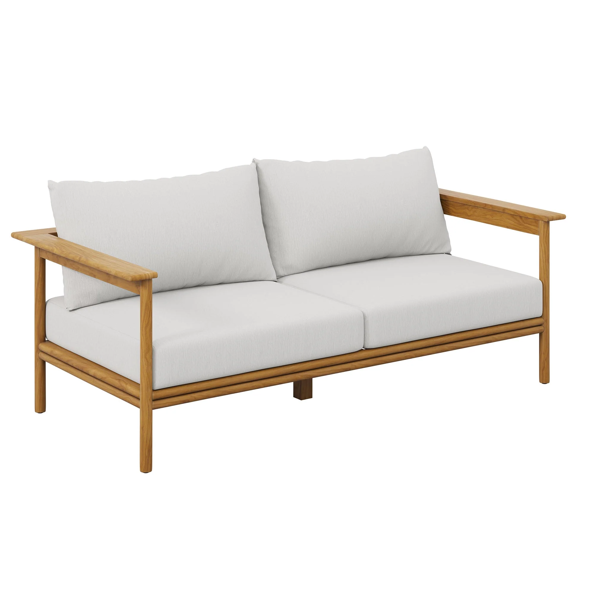 Wren 2-Piece Outdoor Patio Teak Wood Sofa and Ottoman Set - Image 3