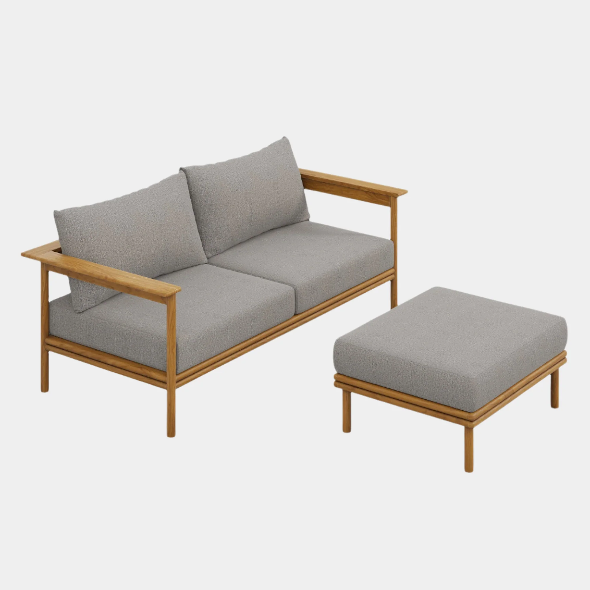 Wren 2-Piece Outdoor Patio Teak Wood Sofa and Ottoman Set - Image 8