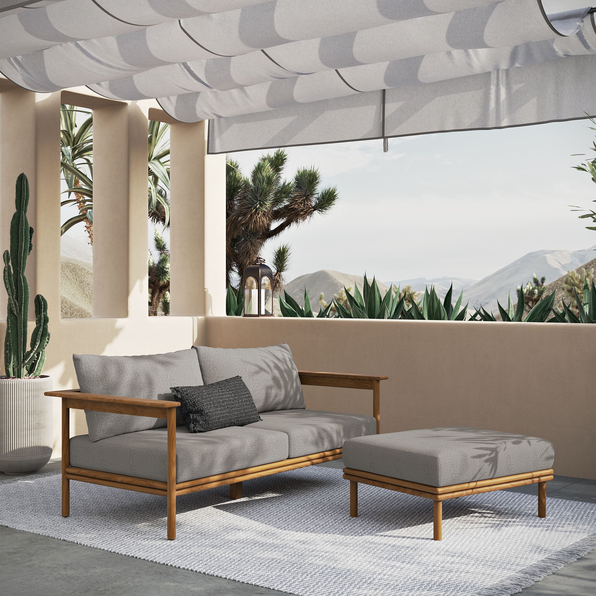 Wren 2-Piece Outdoor Patio Teak Wood Sofa and Ottoman Set - Image 9