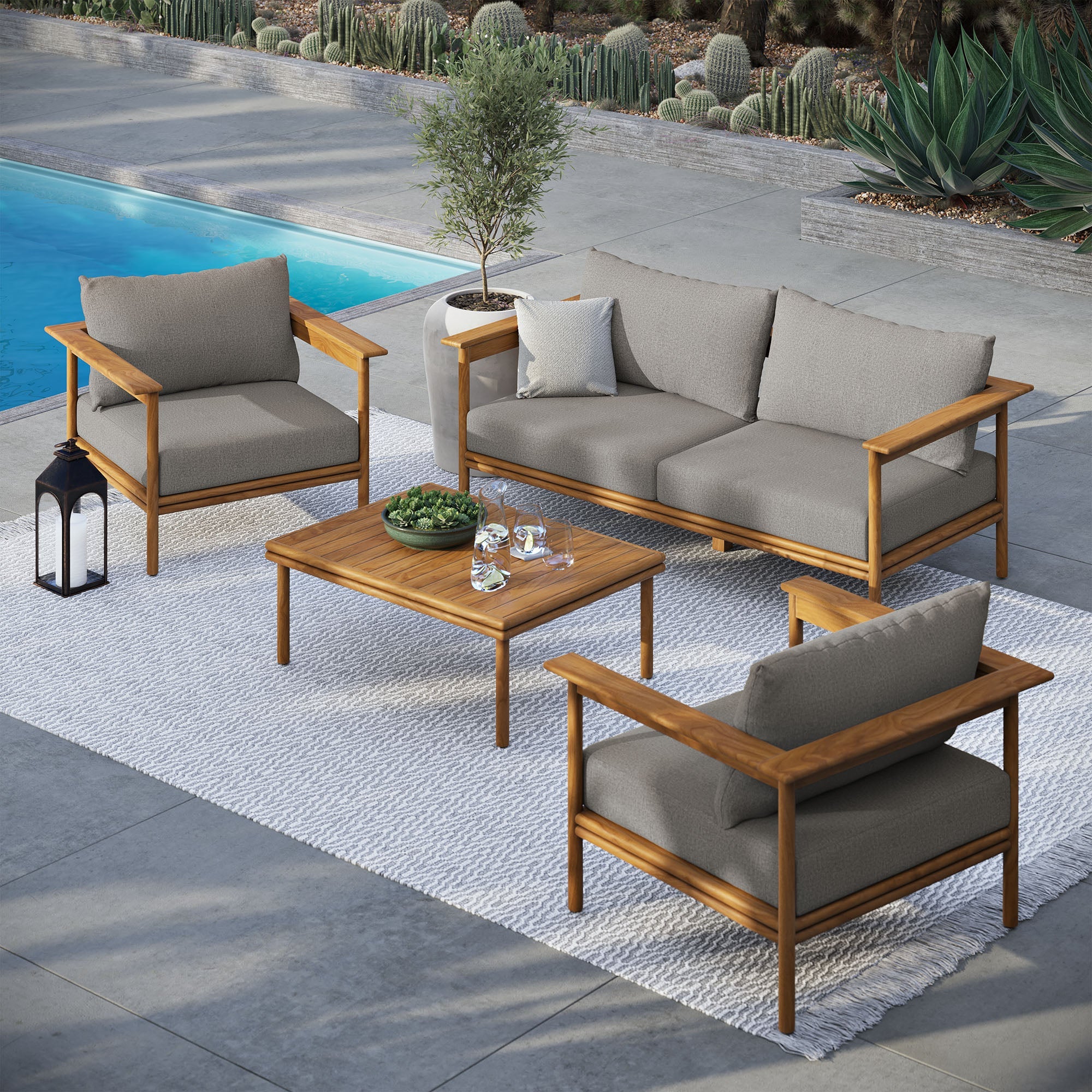 Wren 4-Piece Outdoor Patio Teak Wood Furniture Set - Image 11