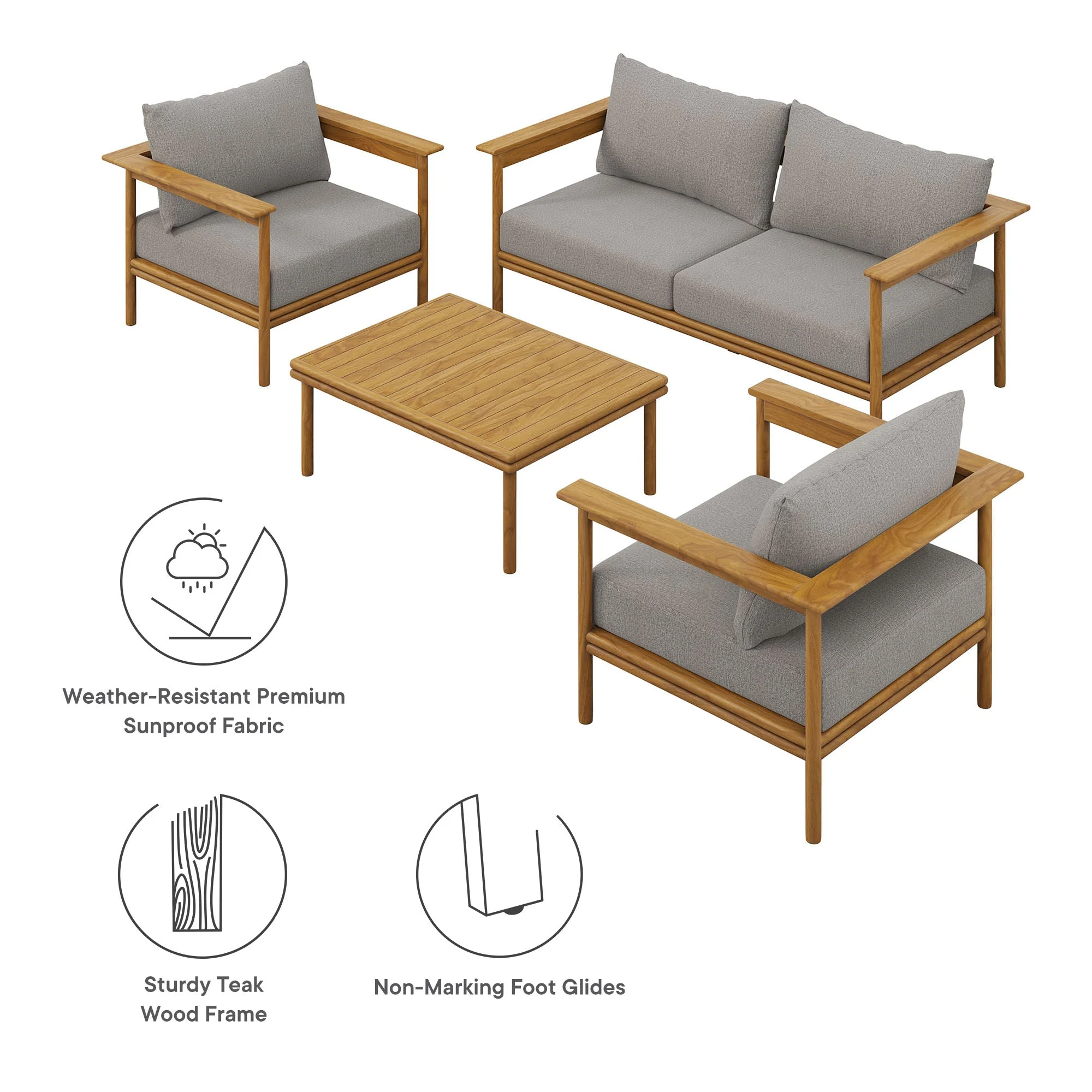 Wren 4-Piece Outdoor Patio Teak Wood Furniture Set - Image 15