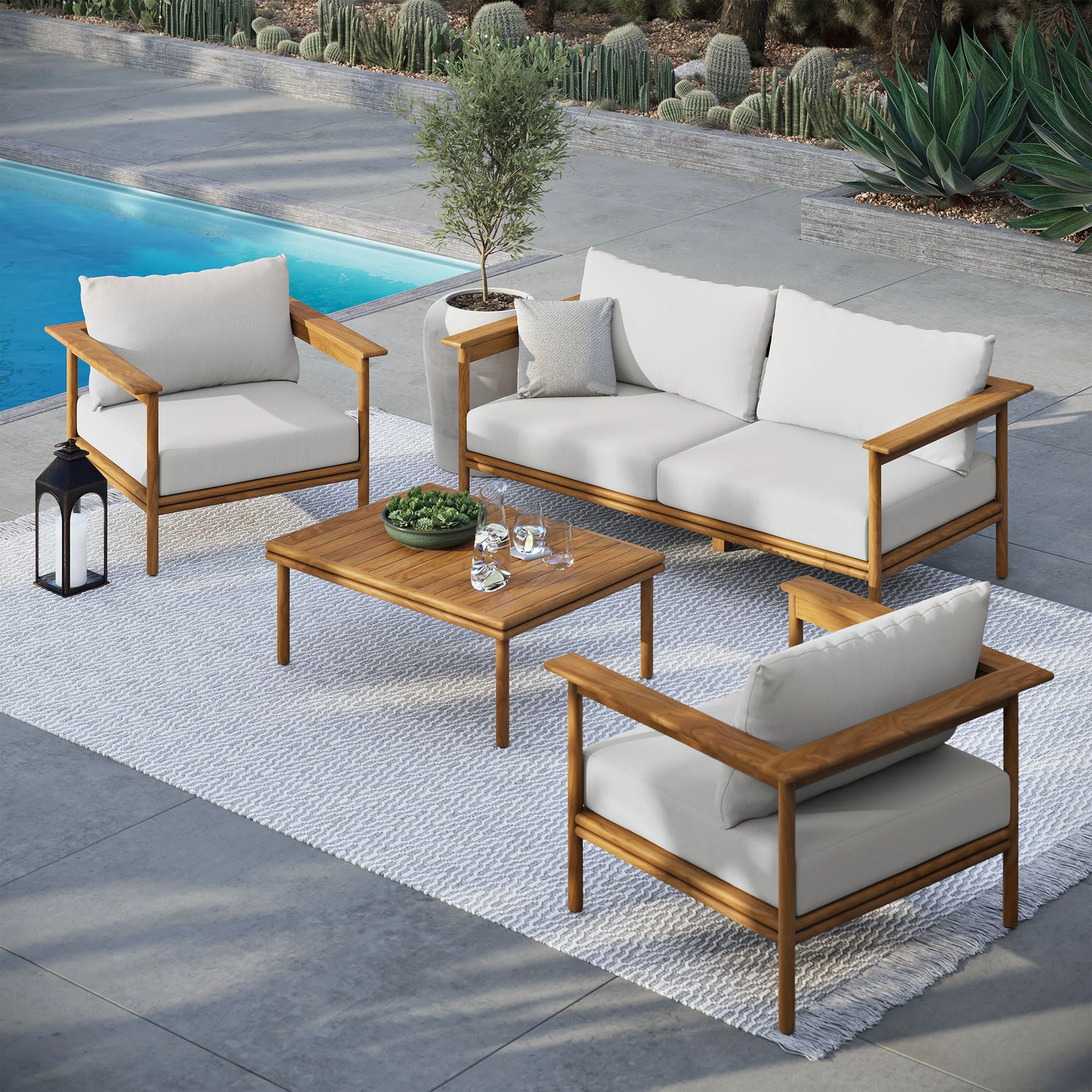 Wren 4-Piece Outdoor Patio Teak Wood Furniture Set - Image 2