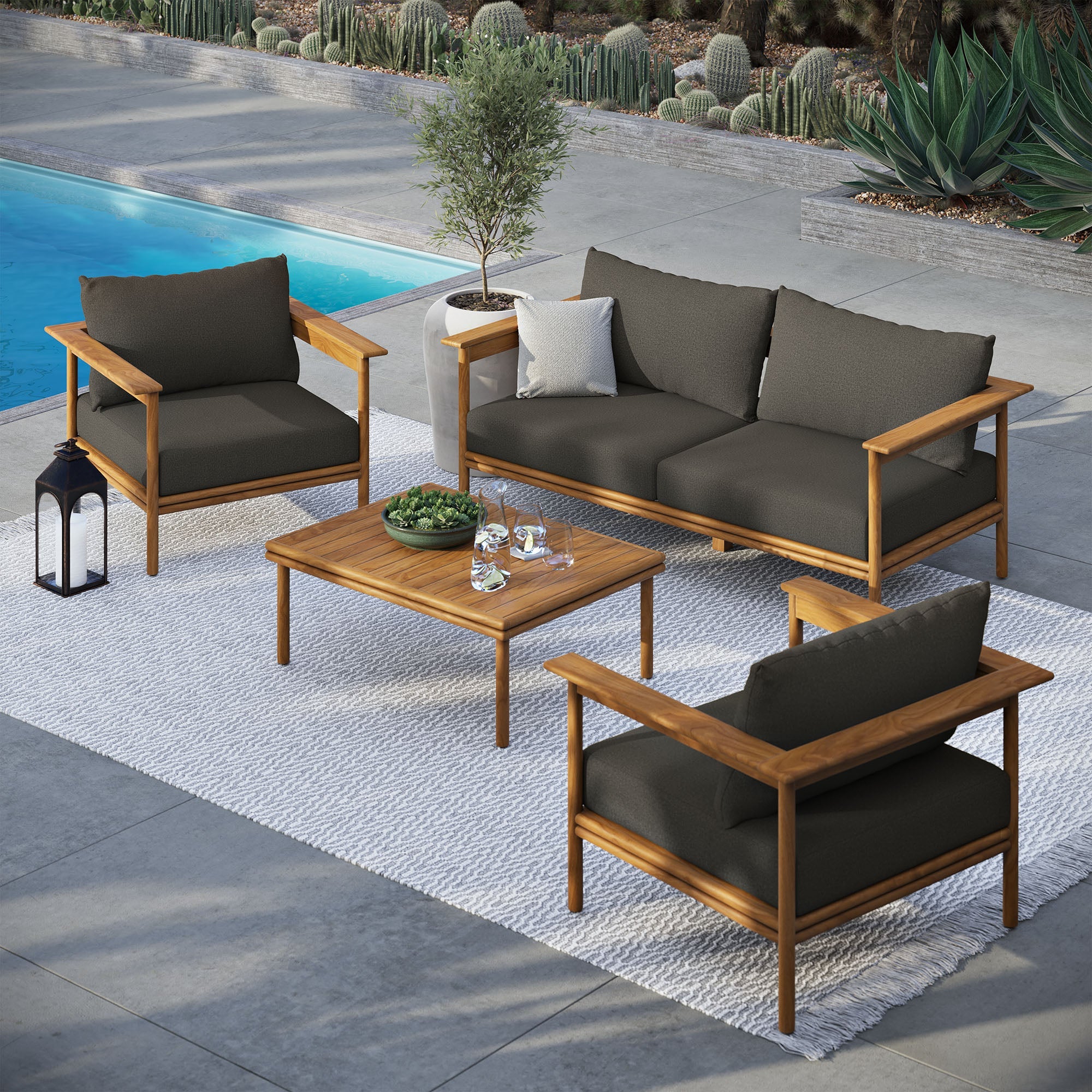 Wren 4-Piece Outdoor Patio Teak Wood Furniture Set - Image 20