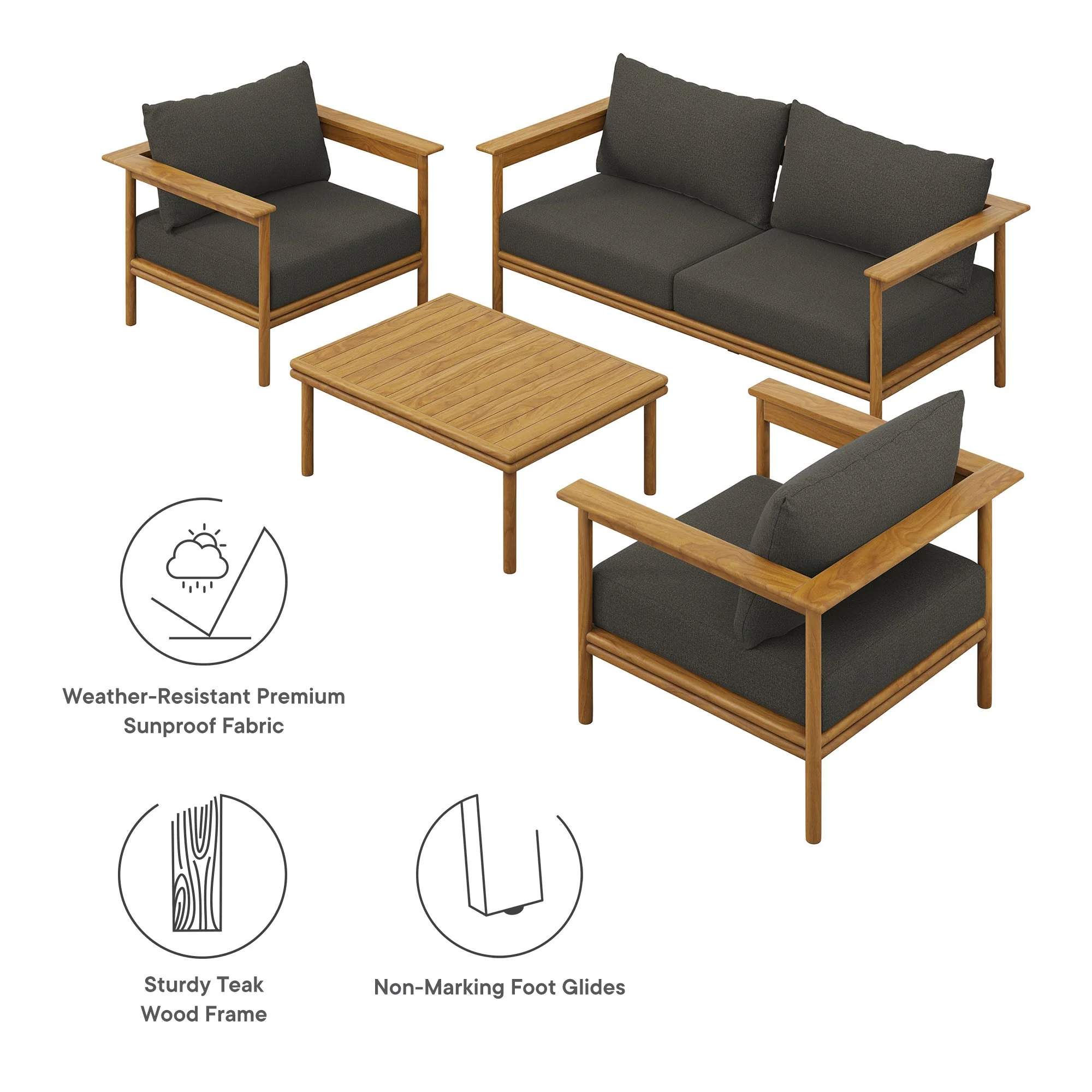 Wren 4-Piece Outdoor Patio Teak Wood Furniture Set - Image 24