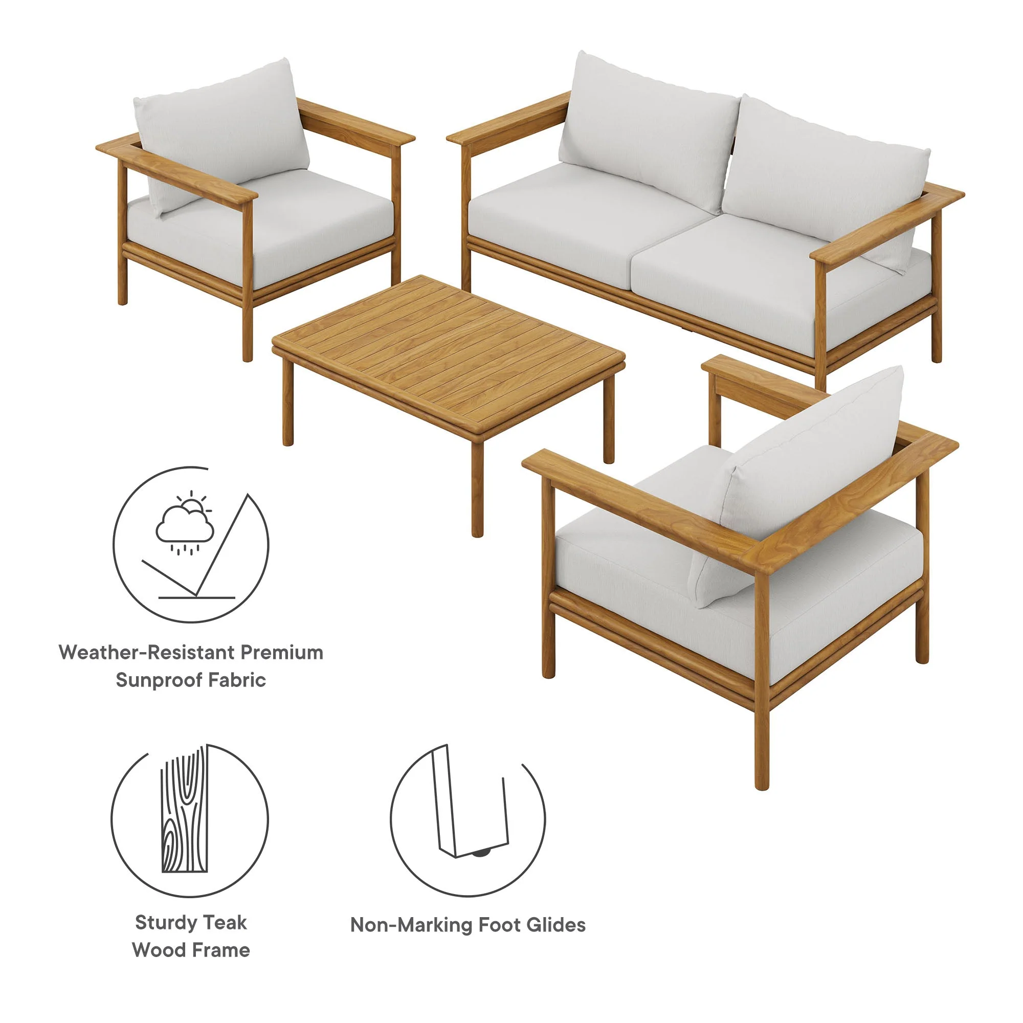Wren 4-Piece Outdoor Patio Teak Wood Furniture Set - Image 6