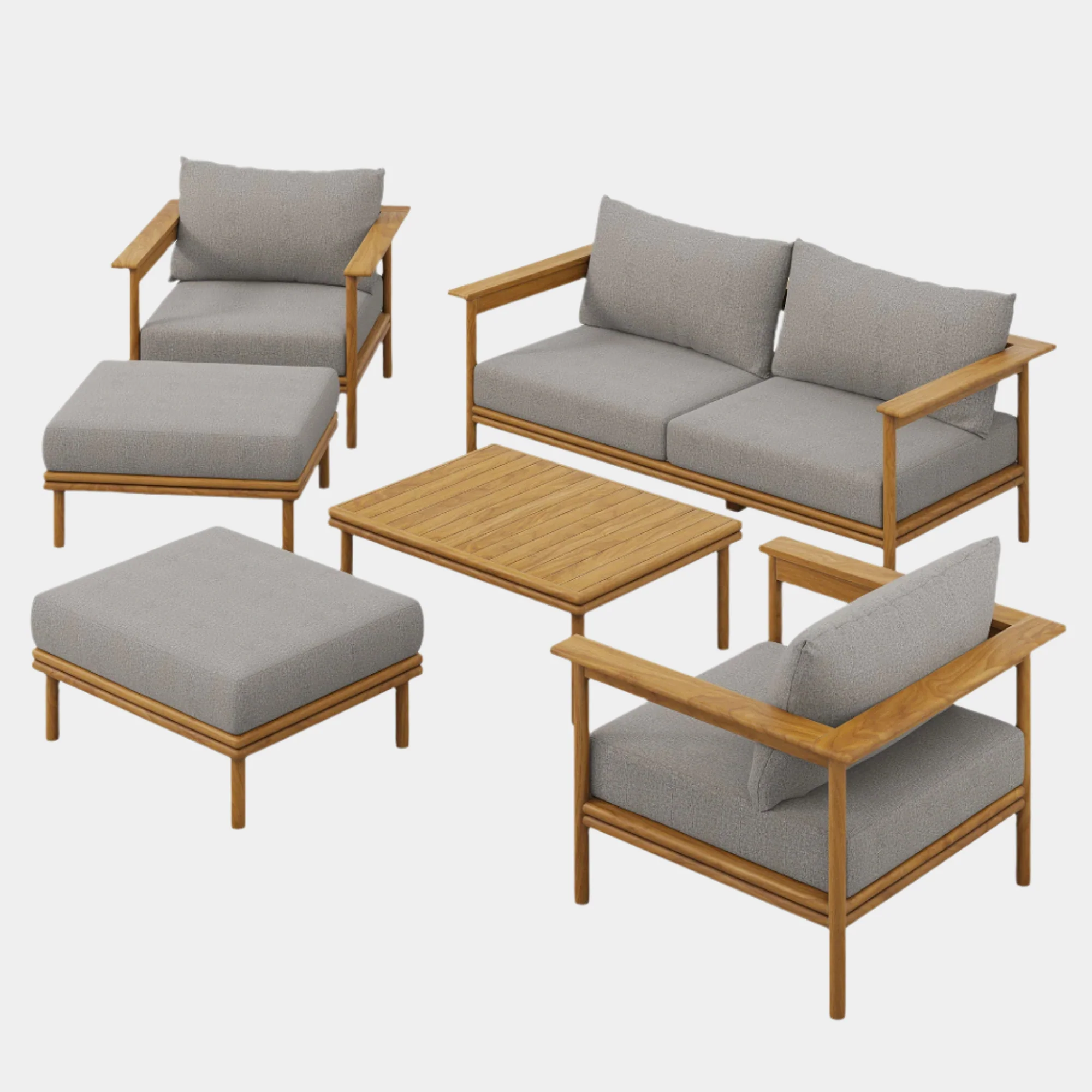 Wren 6-Piece Outdoor Patio Teak Wood Furniture Set - Image 12