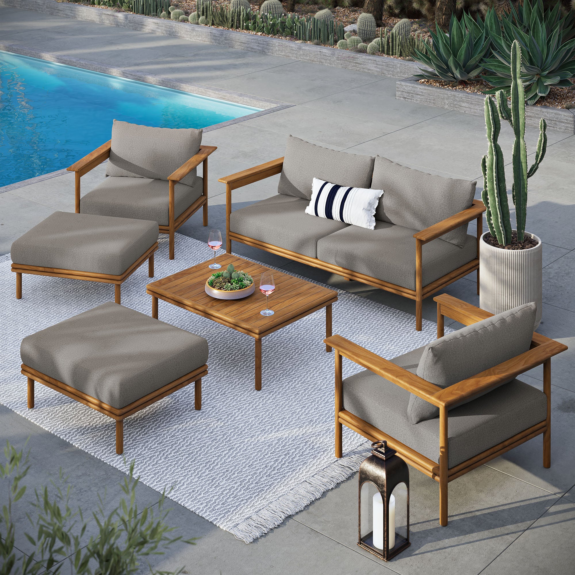 Wren 6-Piece Outdoor Patio Teak Wood Furniture Set - Image 13