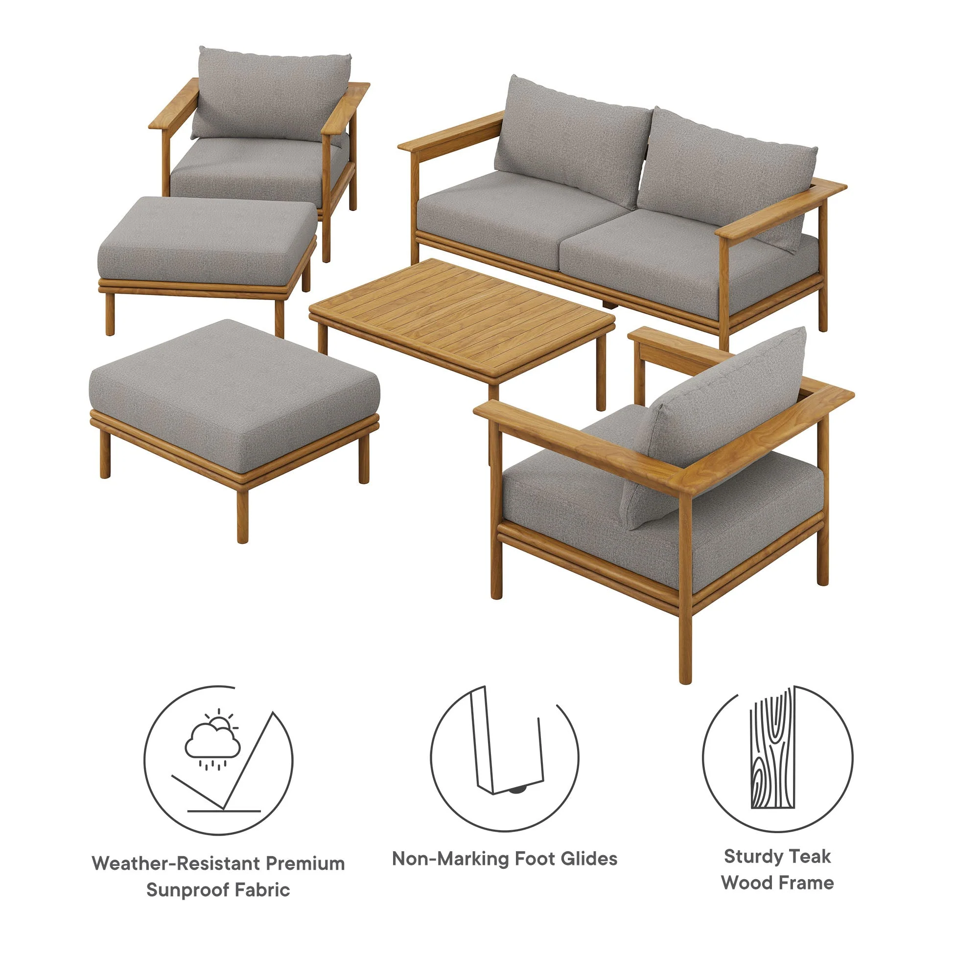 Wren 6-Piece Outdoor Patio Teak Wood Furniture Set - Image 18