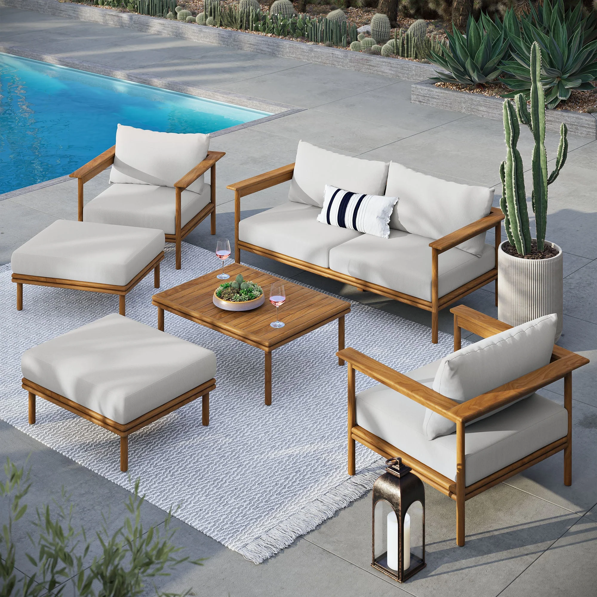 Wren 6-Piece Outdoor Patio Teak Wood Furniture Set - Image 2