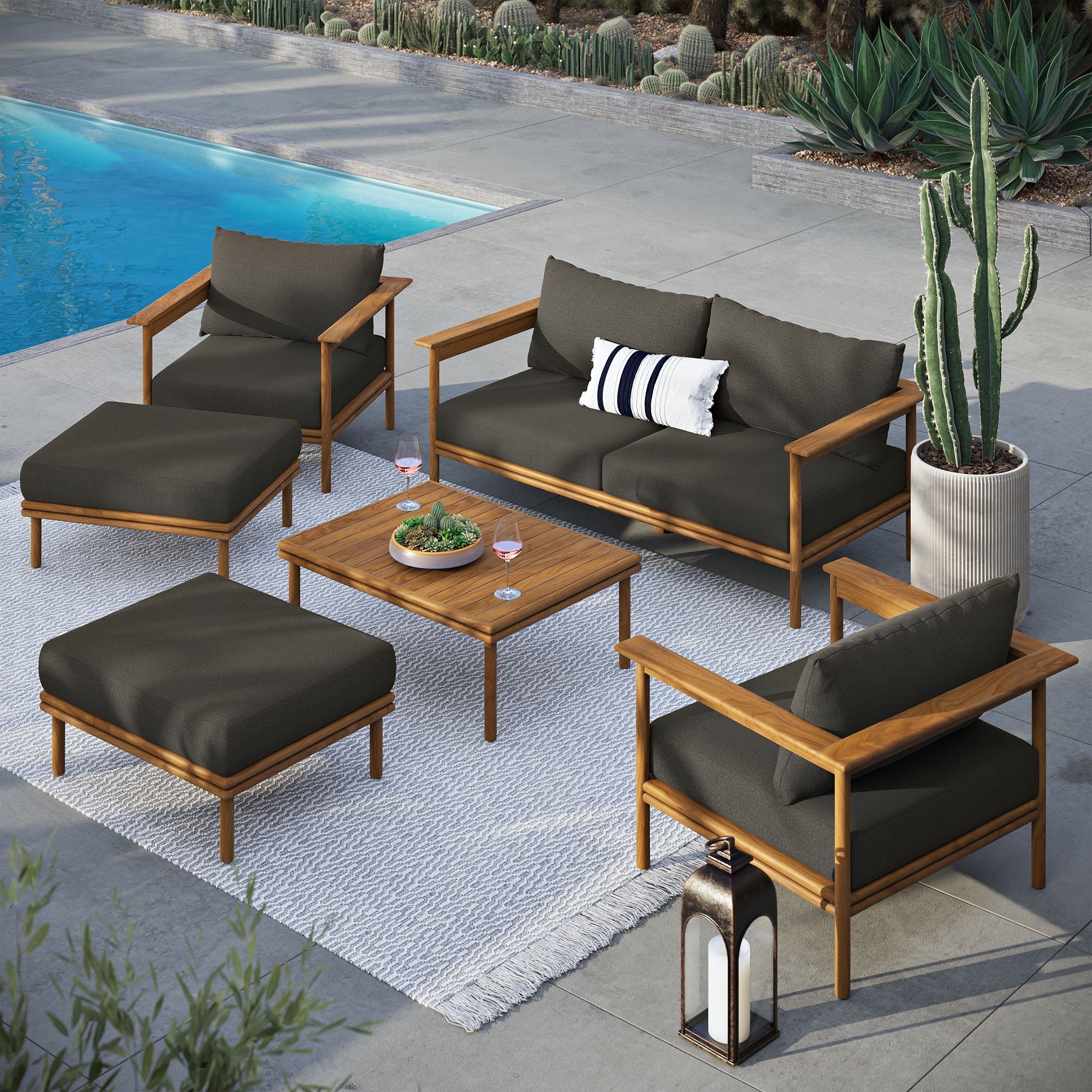 Wren 6-Piece Outdoor Patio Teak Wood Furniture Set - Image 24