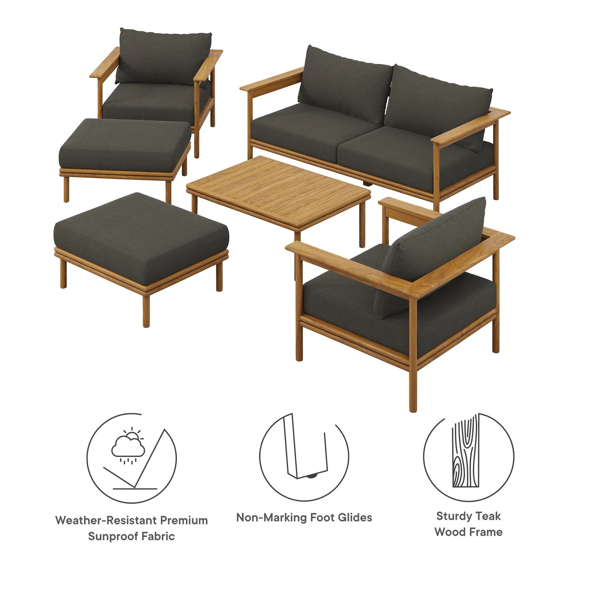 Wren 6-Piece Outdoor Patio Teak Wood Furniture Set - Image 29