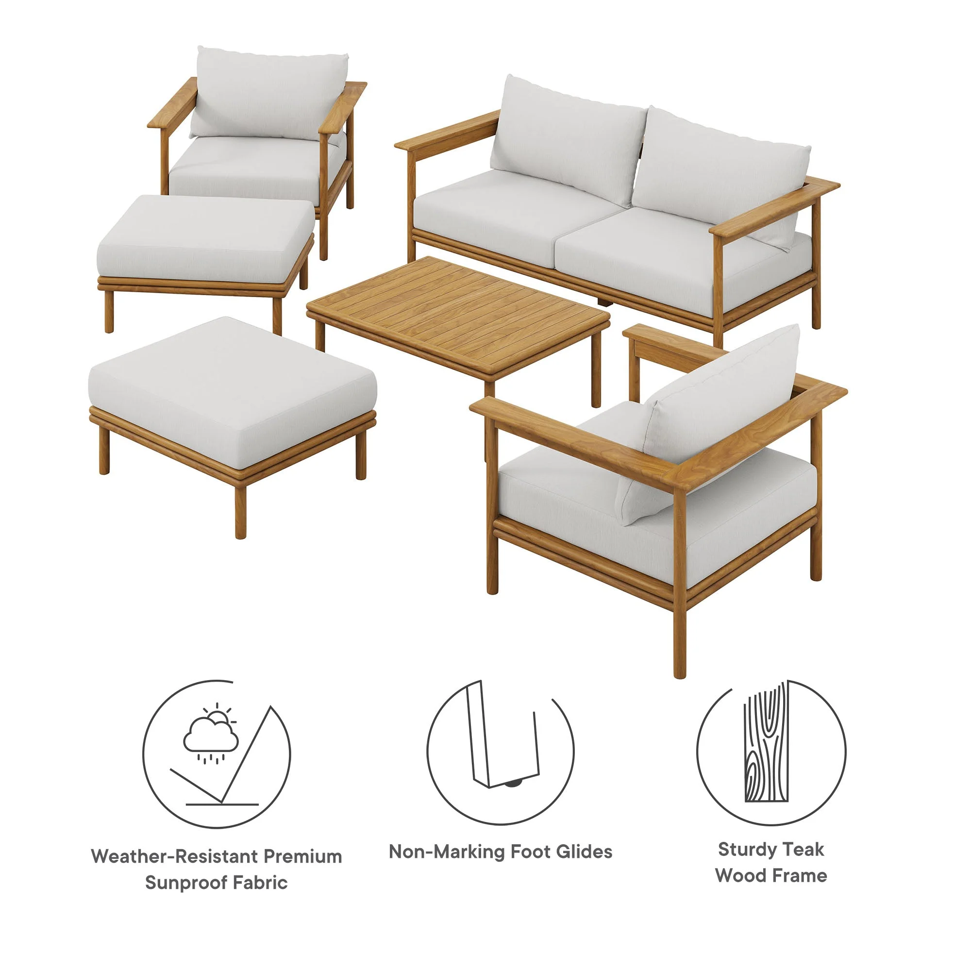 Wren 6-Piece Outdoor Patio Teak Wood Furniture Set - Image 7