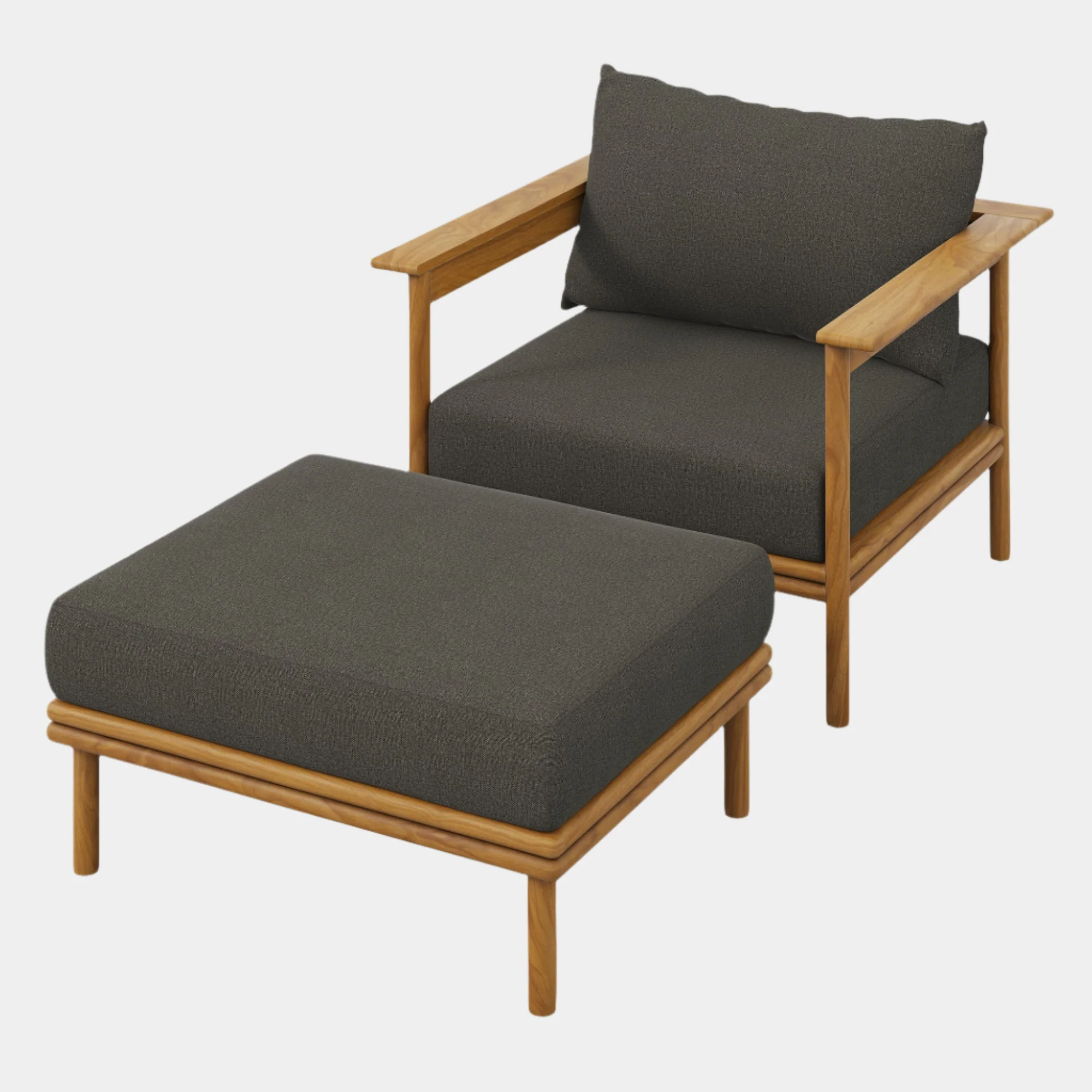 Wren Outdoor Patio Teak Wood Armchair and Ottoman Set - Image 15