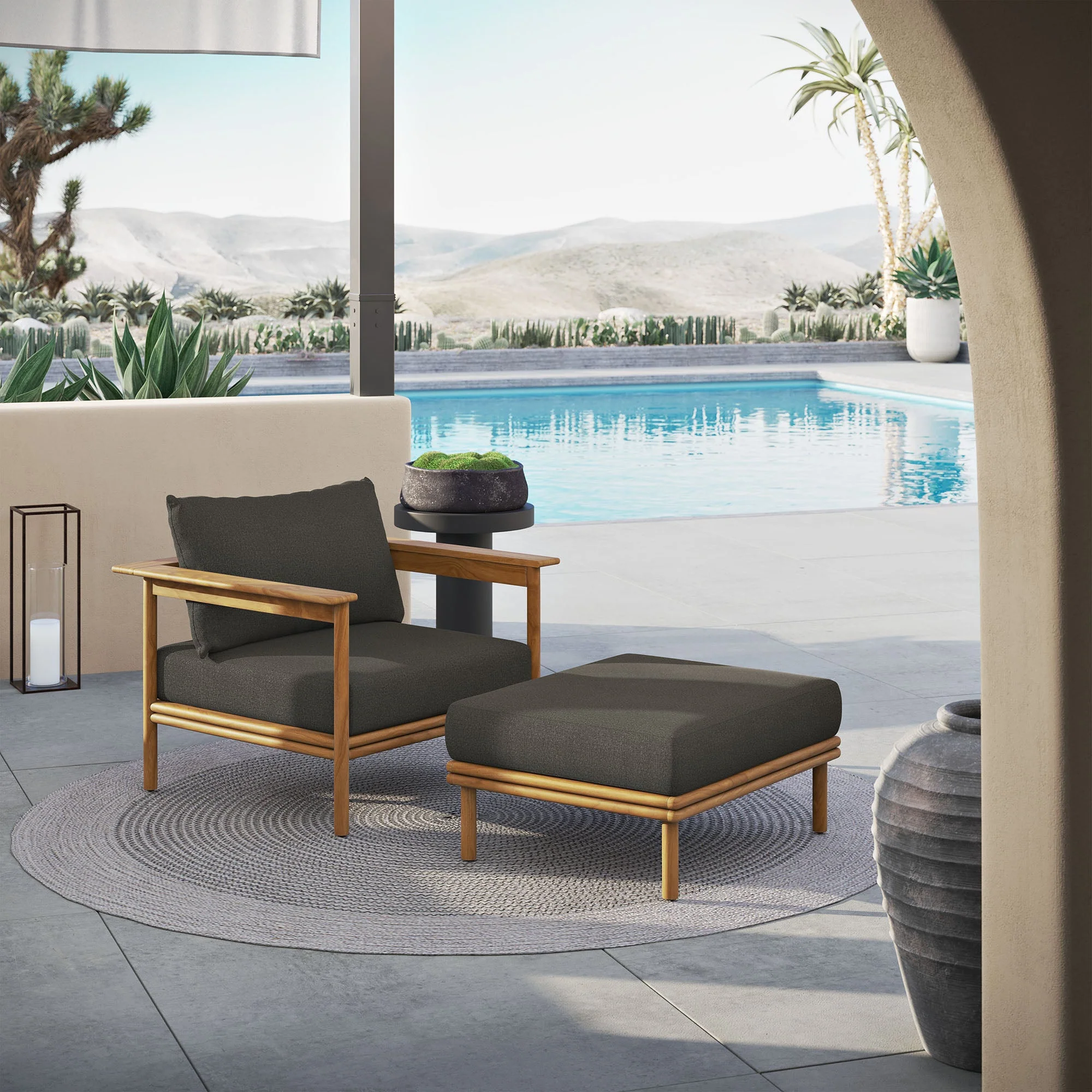 Wren Outdoor Patio Teak Wood Armchair and Ottoman Set - Image 16