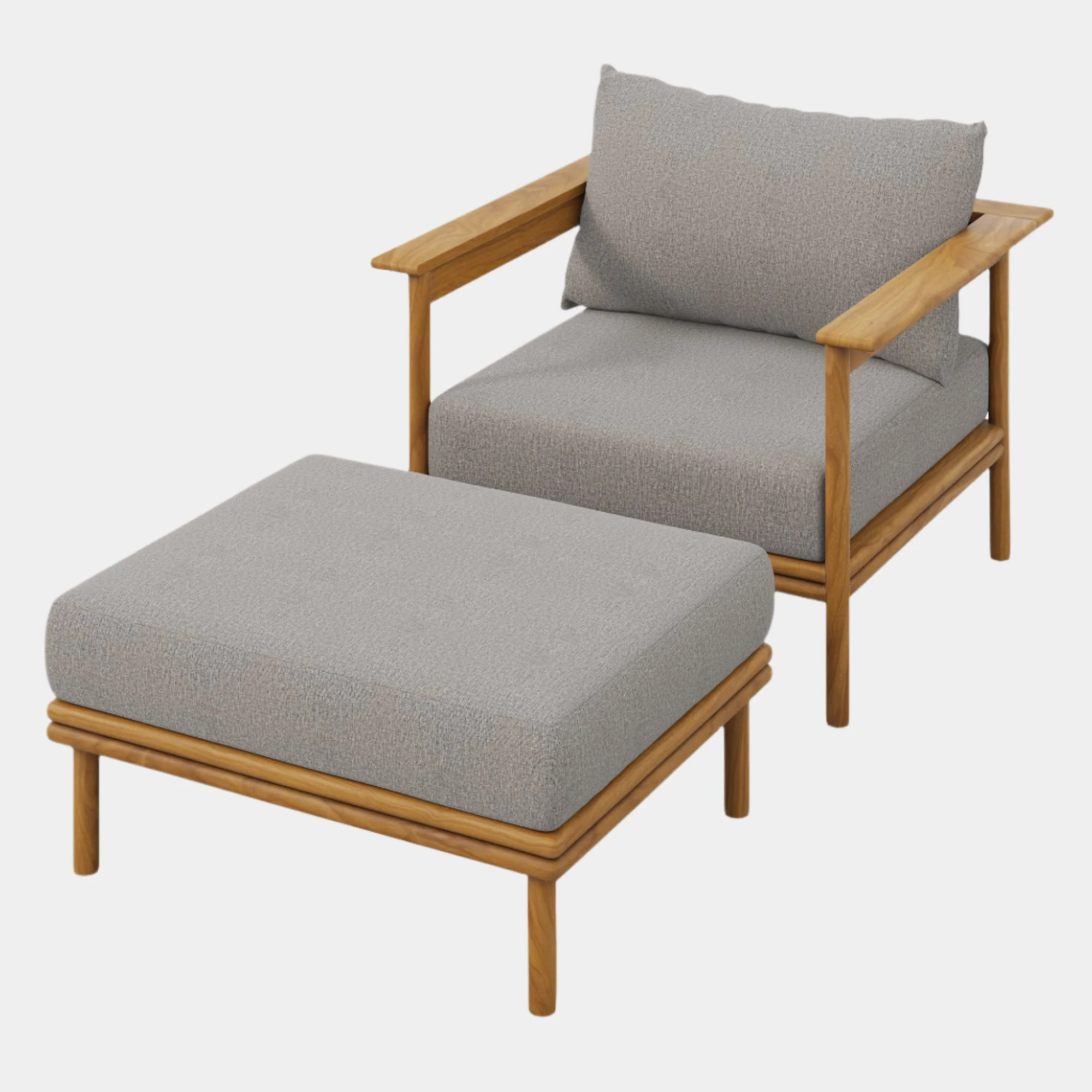 Wren Outdoor Patio Teak Wood Armchair and Ottoman Set - Image 8