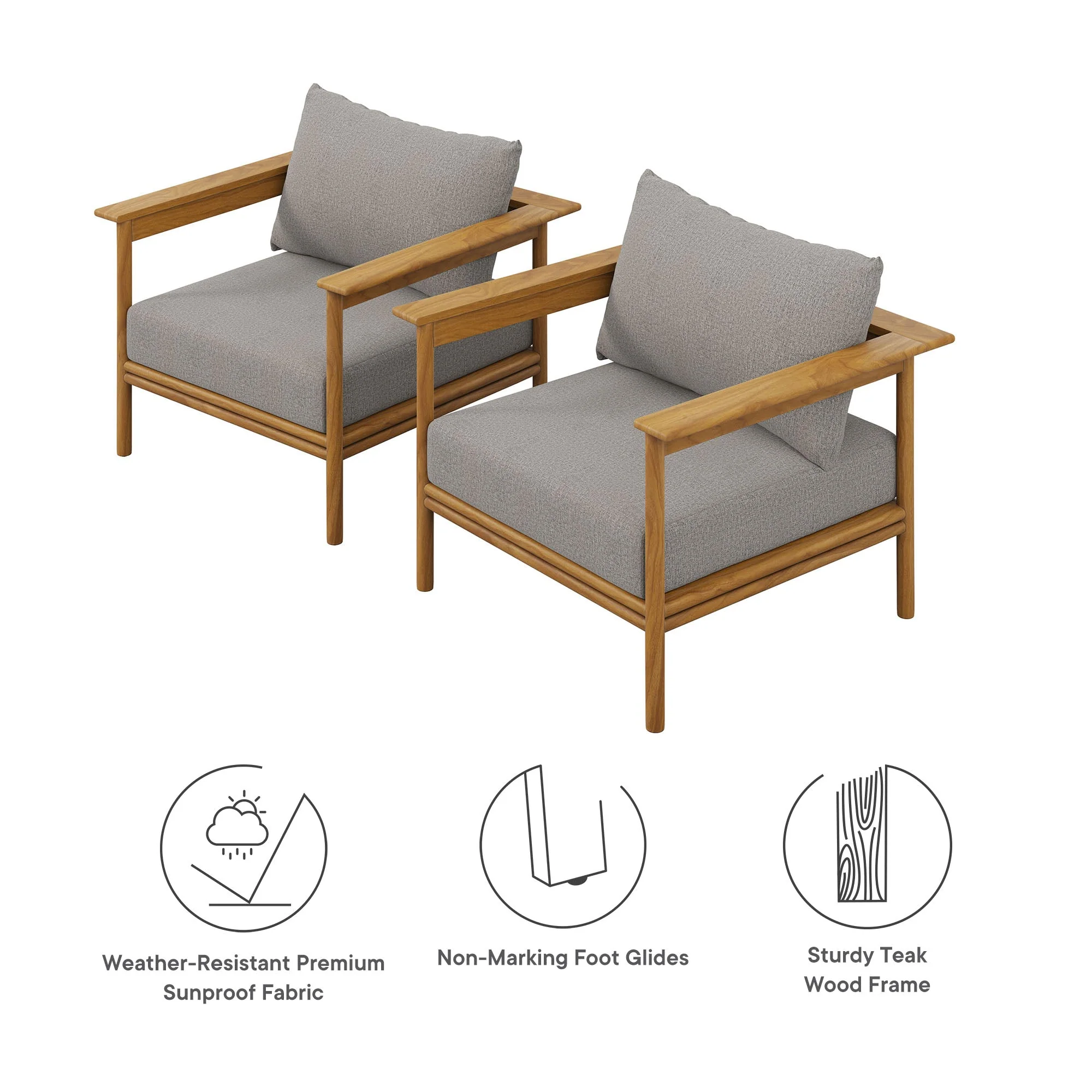Wren Outdoor Patio Teak Wood Armchair Set - Image 19