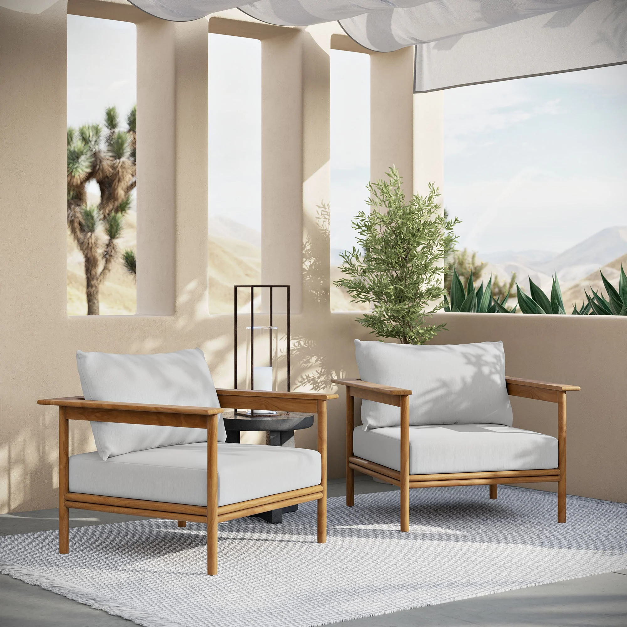 Wren Outdoor Patio Teak Wood Armchair Set - Image 2