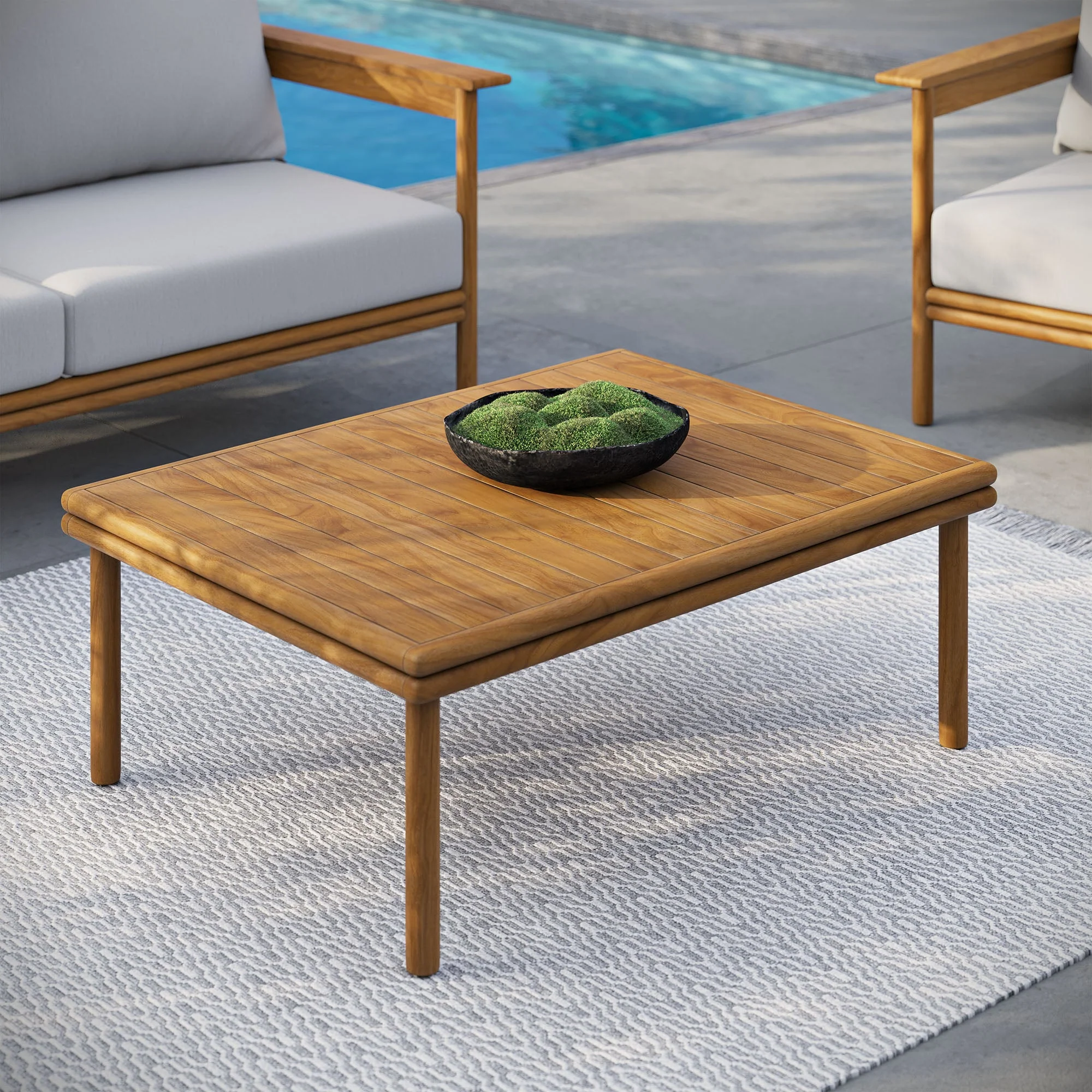 Wren Outdoor Patio Teak Wood Coffee Table in Natural - Image 2