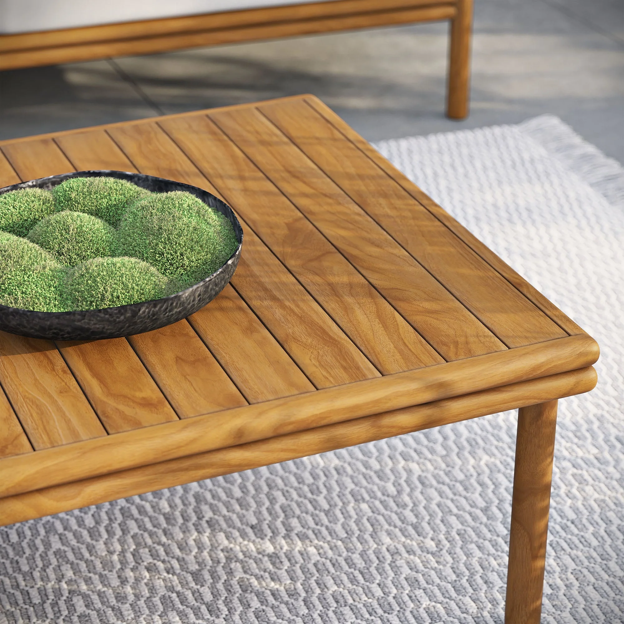 Wren Outdoor Patio Teak Wood Coffee Table in Natural - Image 3